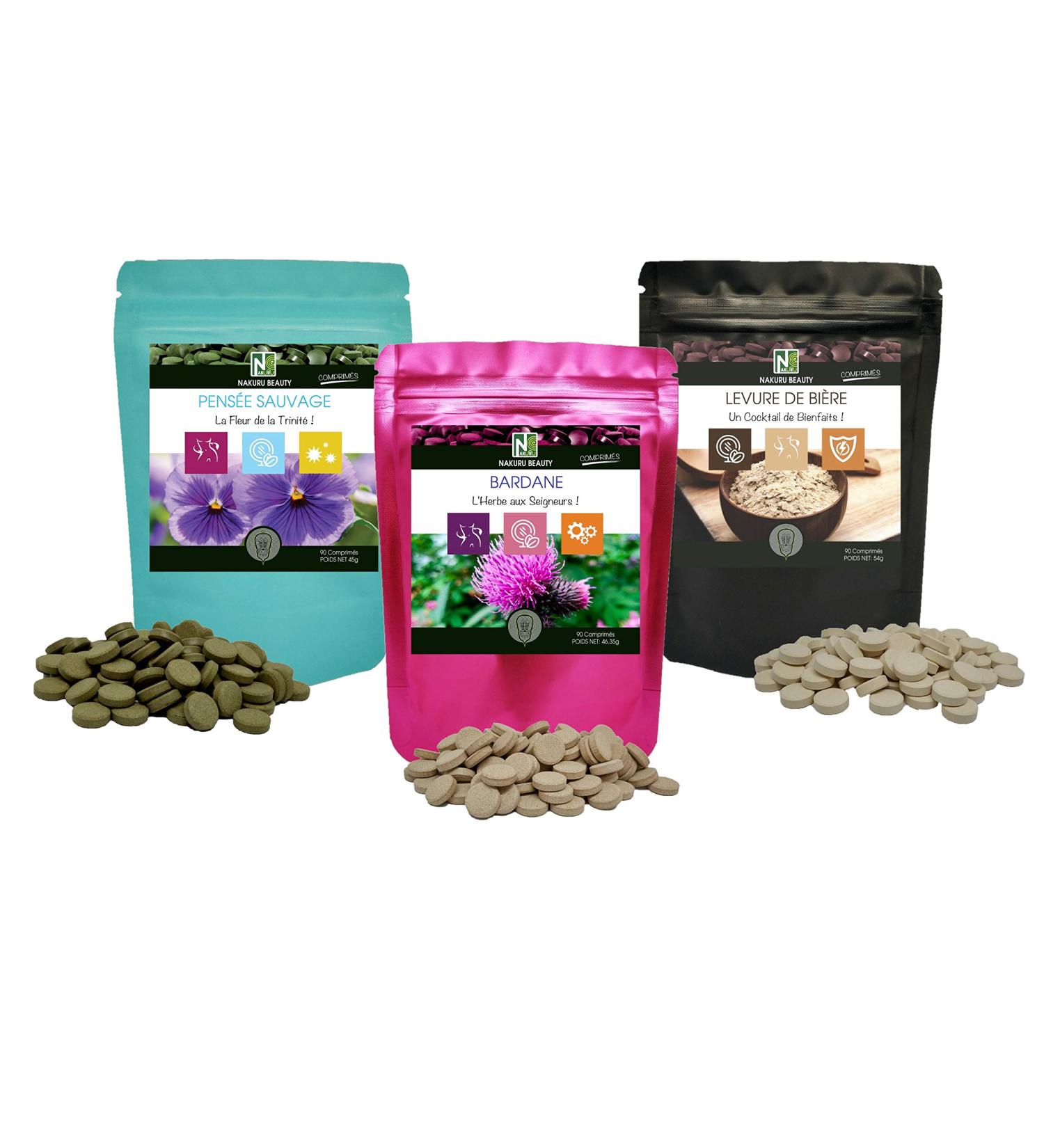  Skin Pack NAKURU | Burdock 90 cps | Brewer's Yeast 90 cps | Wild Thinking 90 cps | Analyzed and Conditioned in France | Glowing Skin Natural!  - Buy Online on GoSupps.com