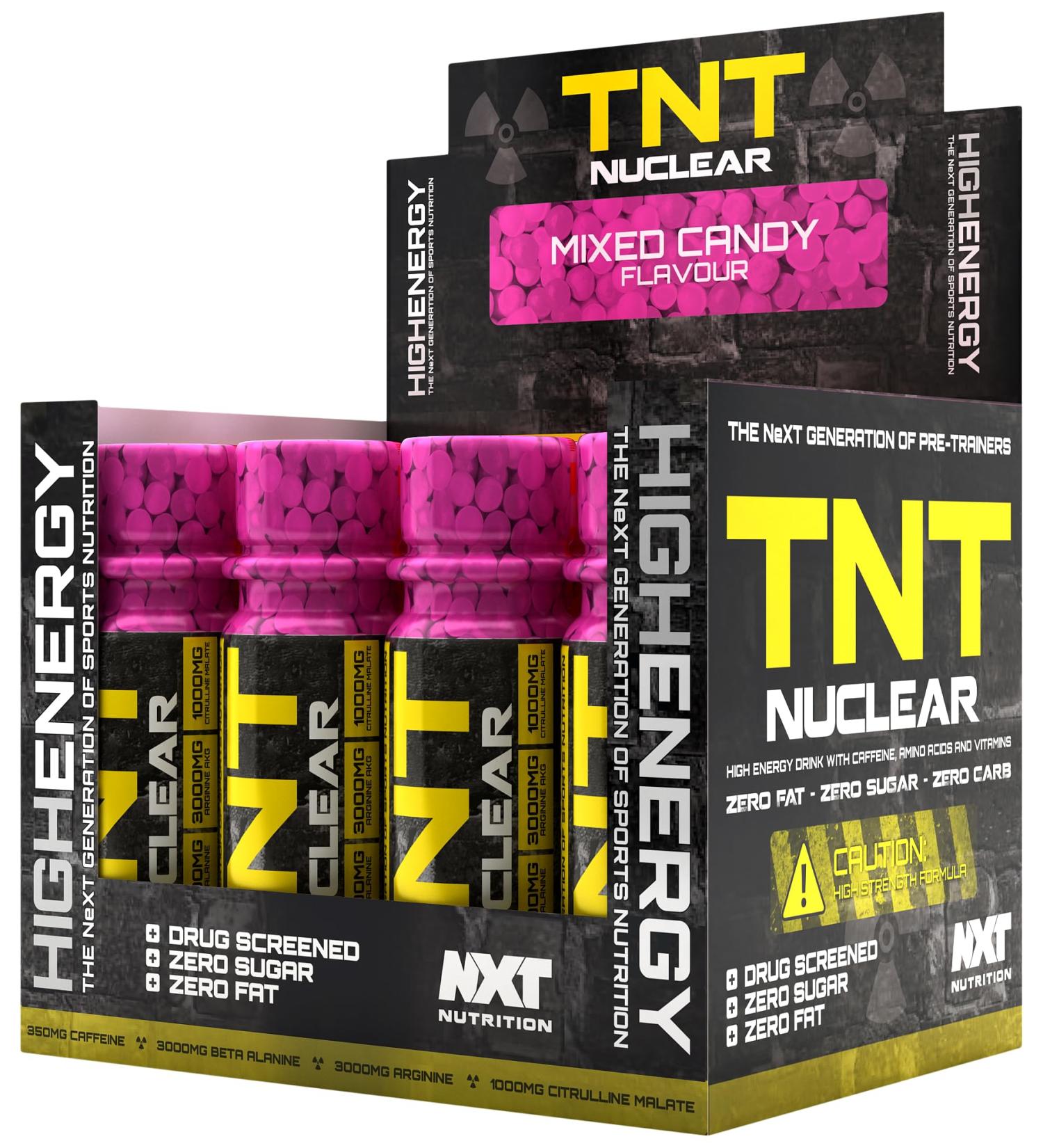 NXT Nutrition TNT Nuclear Shots - Pre Workout Energy Drink 12 x 60ml | Mixed Candy - Buy Online on GoSupps.com