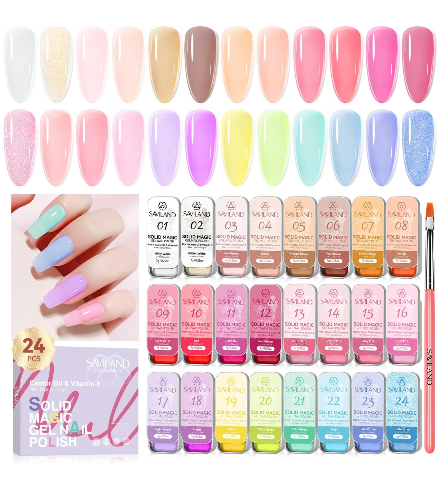 Saviland Solid Cream Gel Nail Polish Palette: 24 Jelly Gel Polish with Nail Art Brush Nude Green White Nail Gel Polish Color Soak Off U V Gel Nails Art Palette Design Home DIY Manicure Nail Gel Kit - Buy Online on GoSupps.com