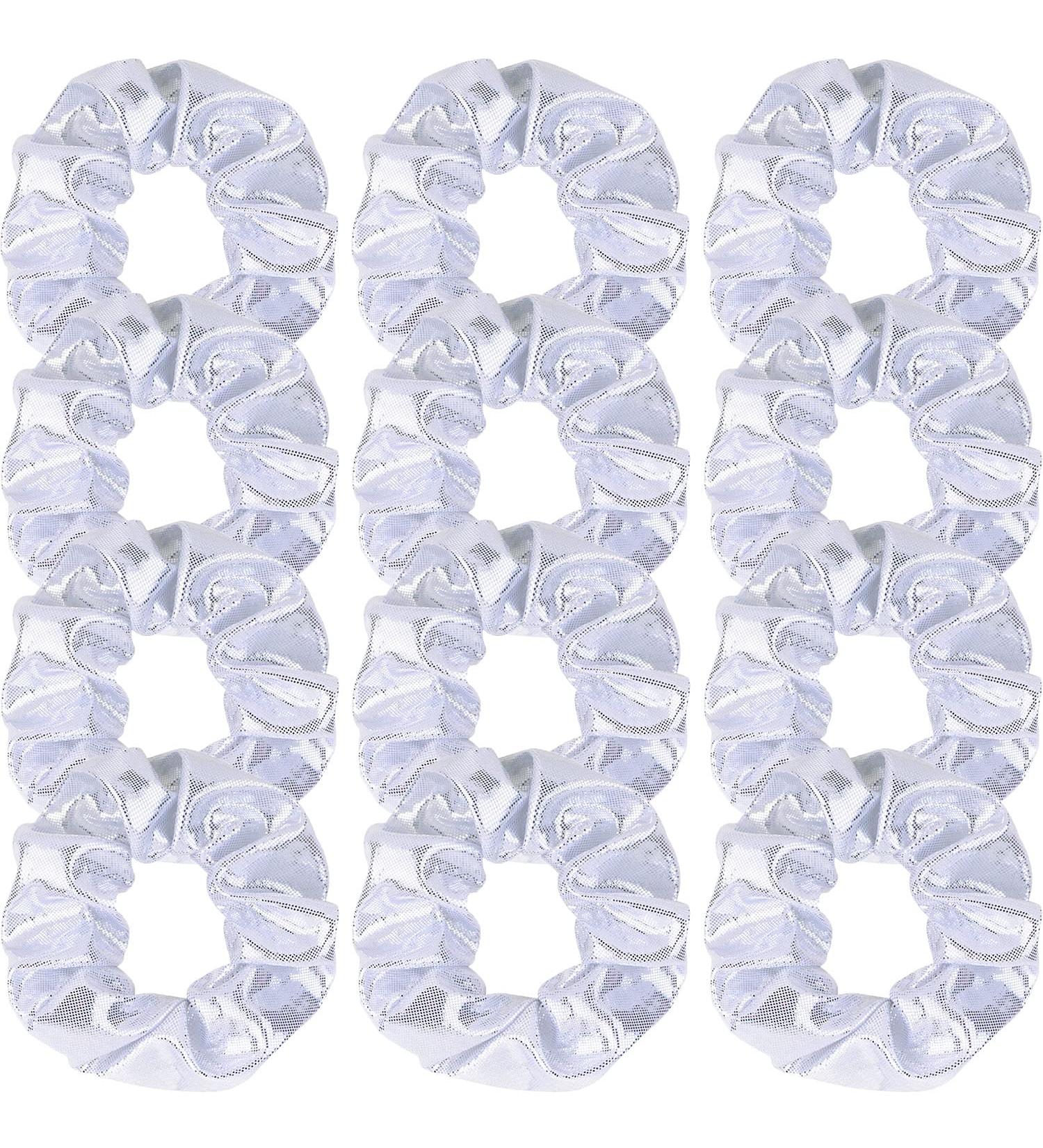Set of 12 Silver Metallic Cheer Glitter Hair Scrunchies for Teen Girls and College Sports - Buy Online on GoSupps.com