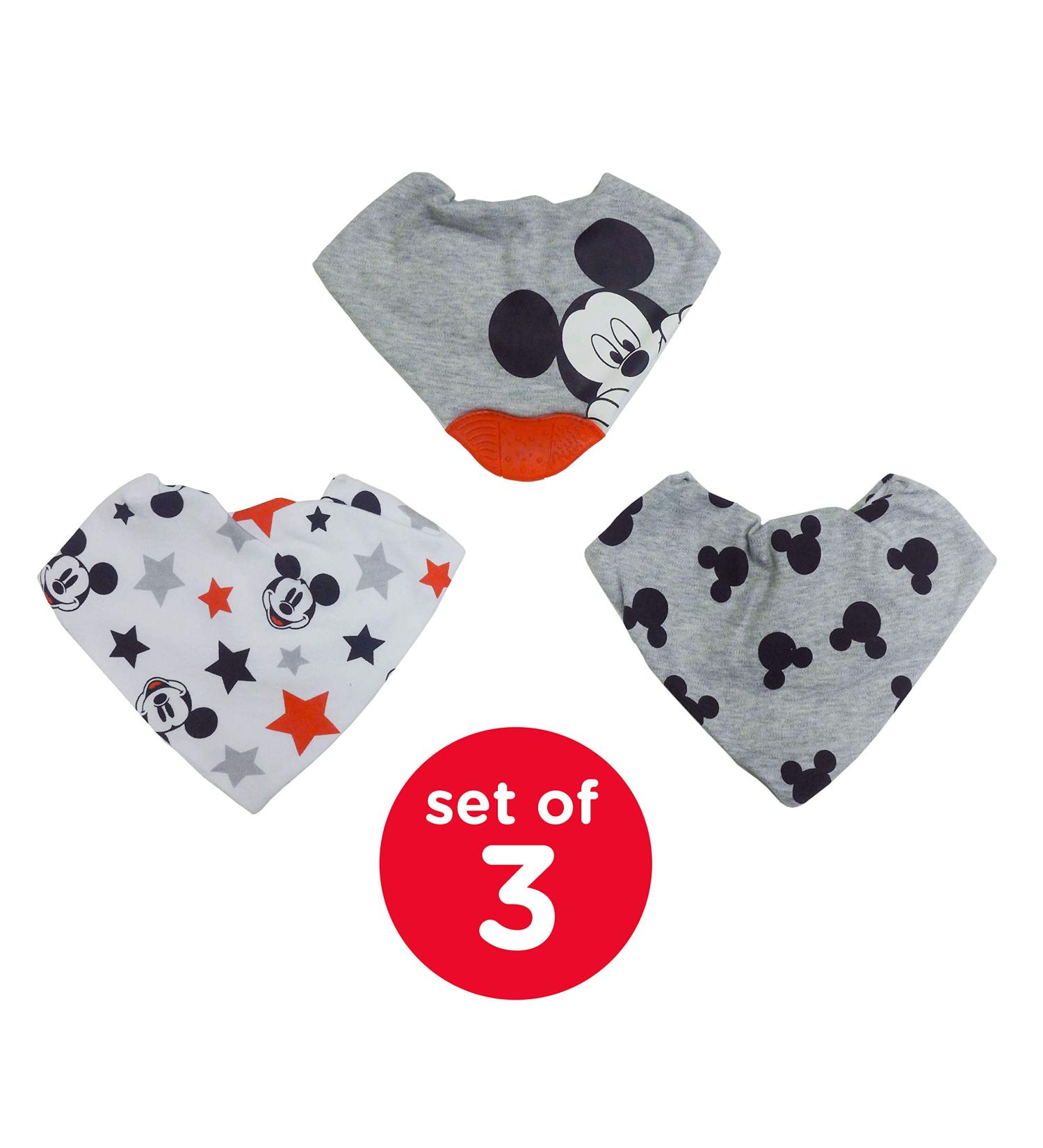 Disney Neat Solutions Mickey Mouse Infant Scarf Bib 3 Pack with Teether - Grey Heather Mickey Mouse Design - Buy Online on GoSupps.com