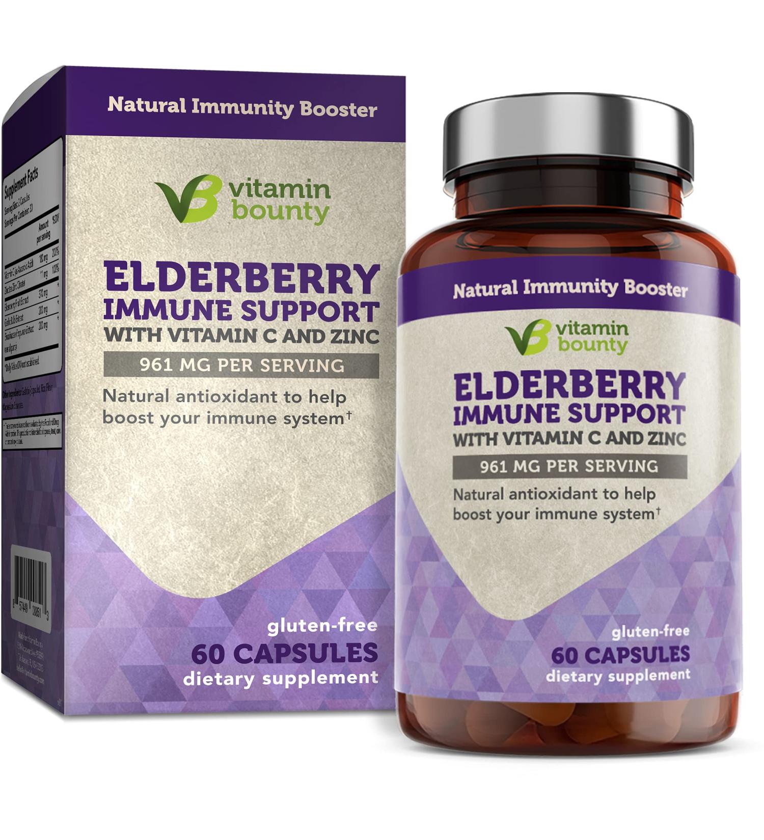 Vitamin Bounty Elderberry Capsules 5-in-1 Blend with Zinc, Vitamin C, Garlic & Echinacea - Immune Support Supplement, Non-GMO - 60 Count - Buy Online on GoSupps.com