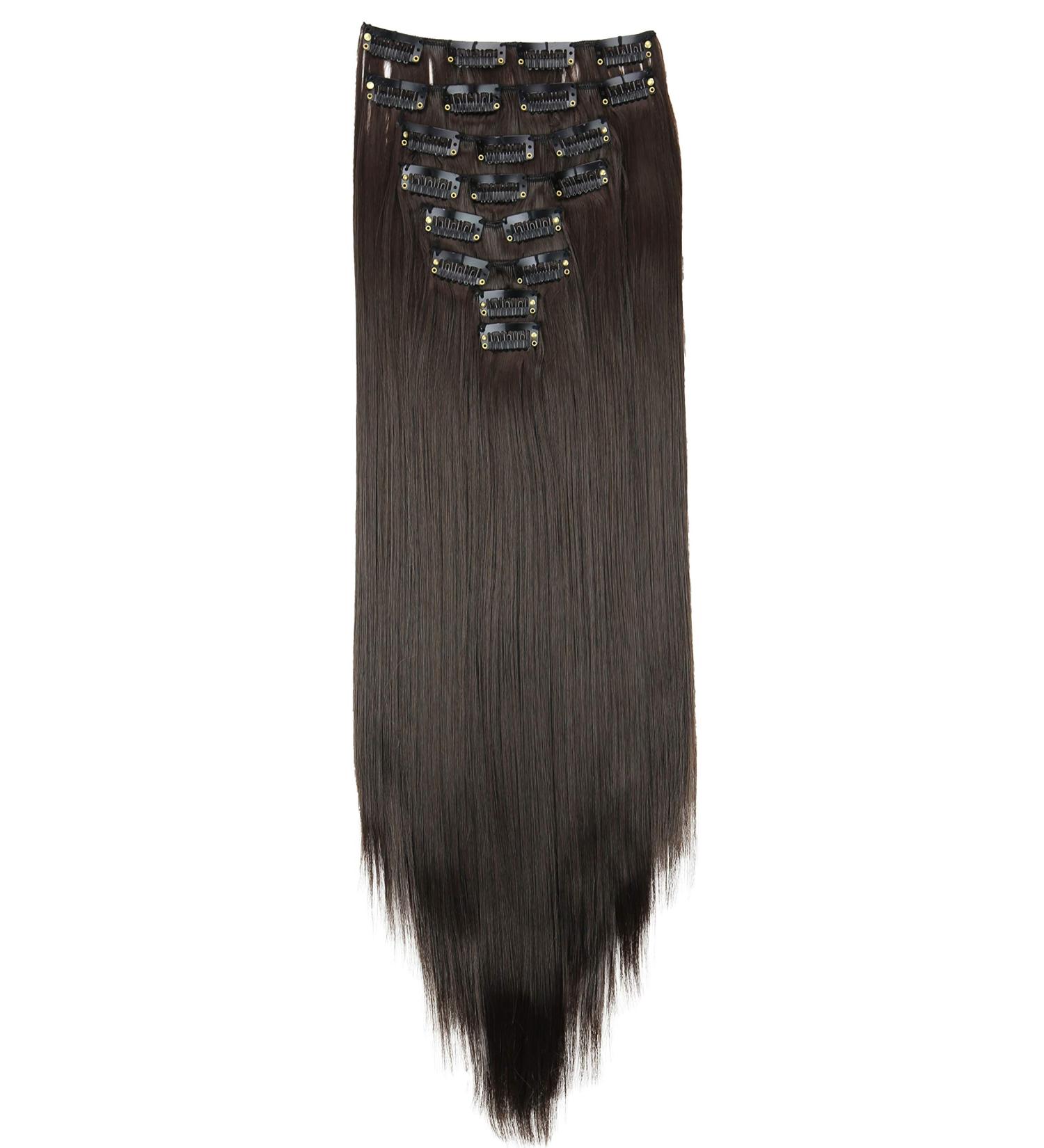 CAISHA by PRETTYSHOP XXL 20 Long Clip In Hair Extensions | Chocolate Brown Synthetic Fiber Hairpiece Set #6 CES103 - Buy Online on GoSupps.com