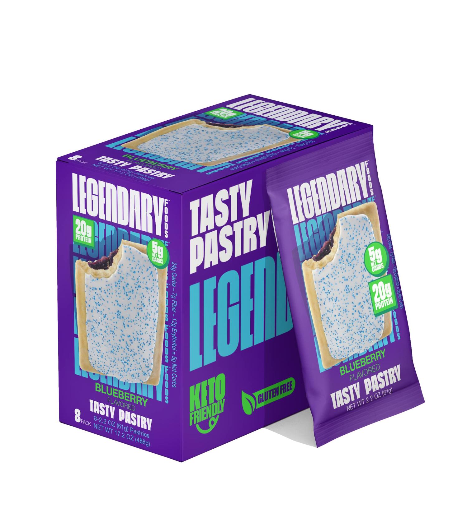 Legendary Foods Blueberry Tasty Pastry 20g Protein Bar | Low Carb, Gluten Free, Keto Friendly | High Protein, No Sugar Added Snacks | On-The-Go Breakfast | 2.2oz (Pack of 8) - Buy Online on GoSupps.com