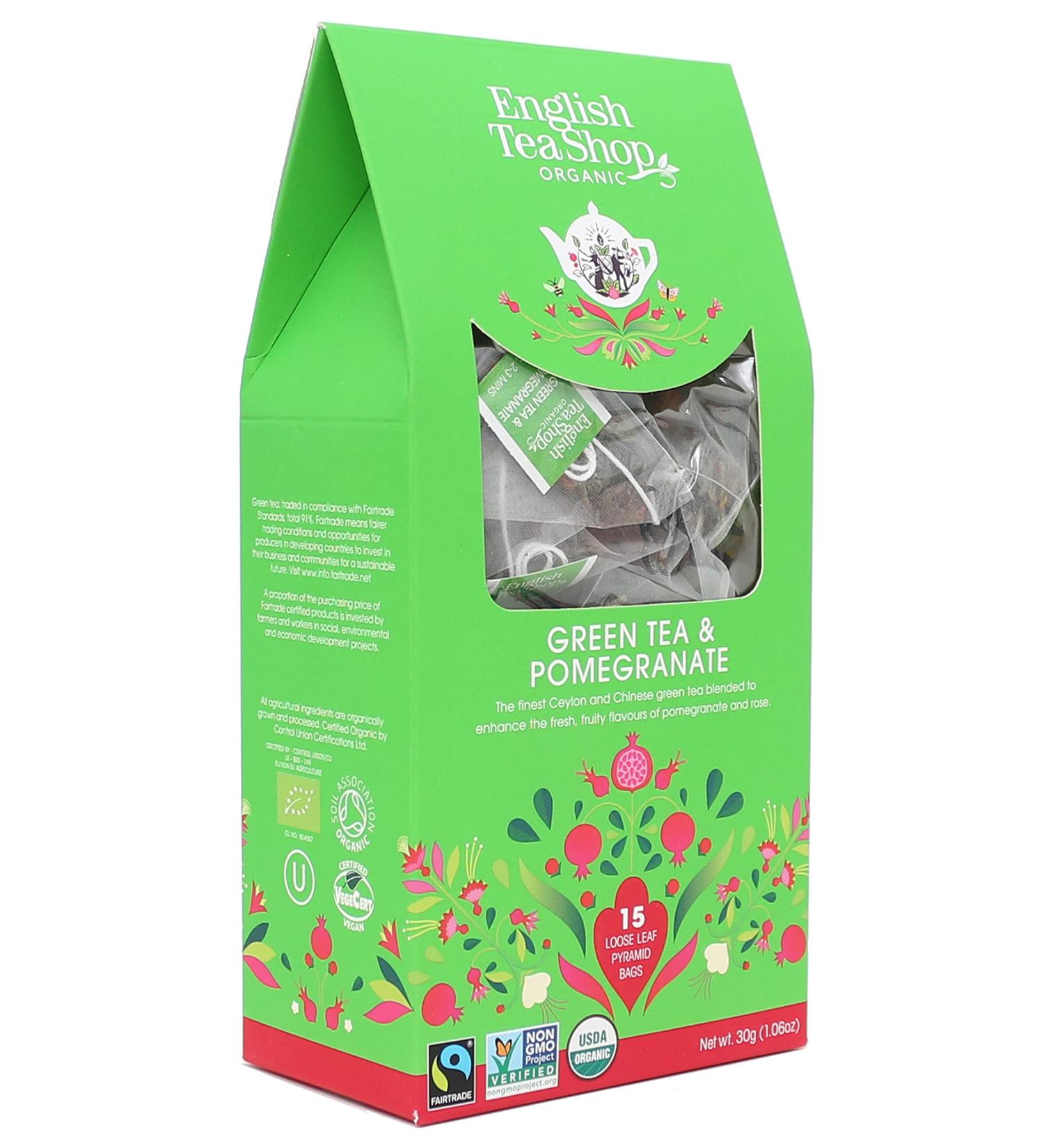 English Tea Shop Organic Green Tea & Pomegranate Tea (15 Pyramids) 30 g - Buy Online on GoSupps.com