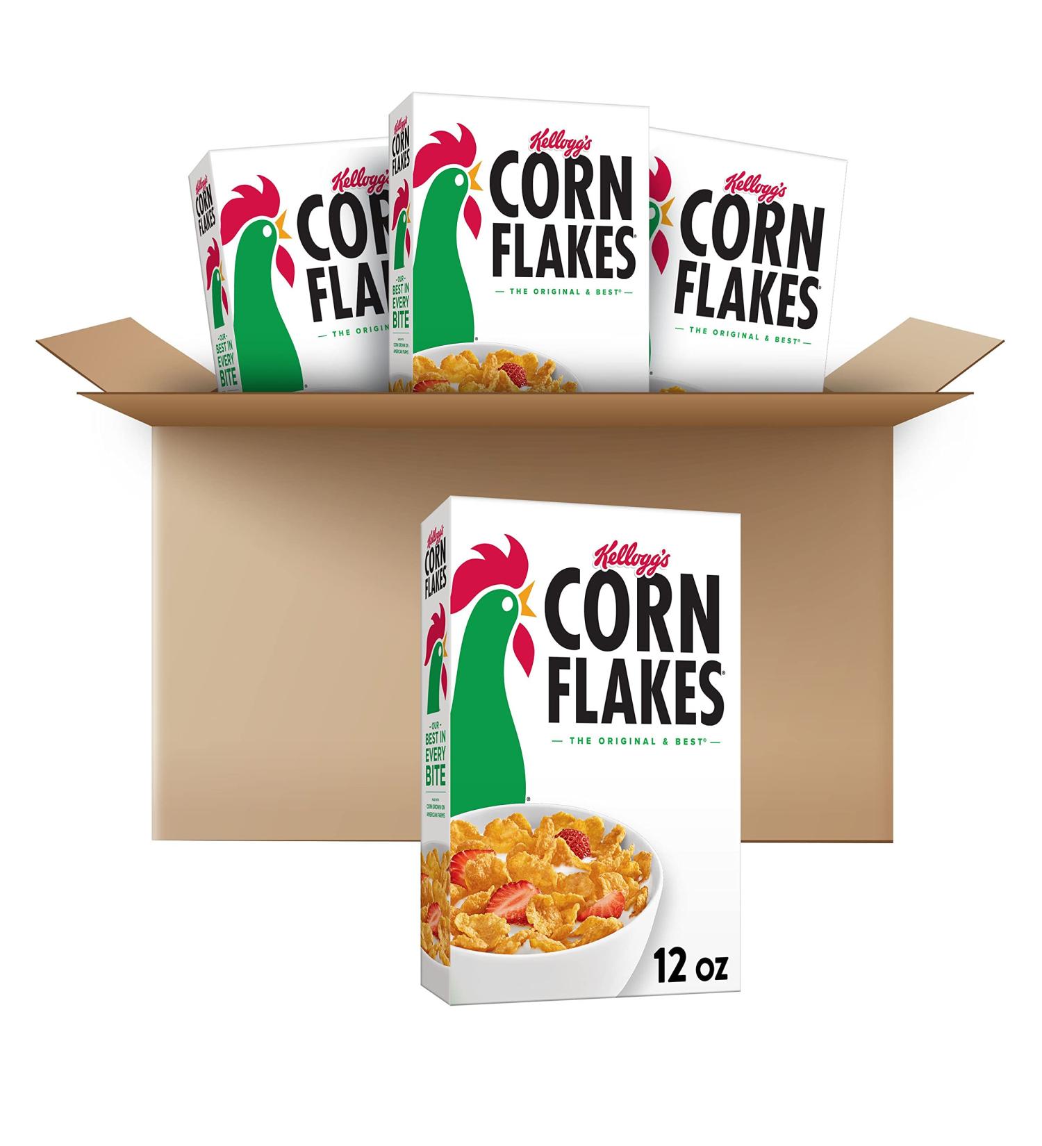 Kellogg's Corn Flakes Original Breakfast Cereal - 12 oz Fat Free 4 Pack - Buy Online on GoSupps.com
