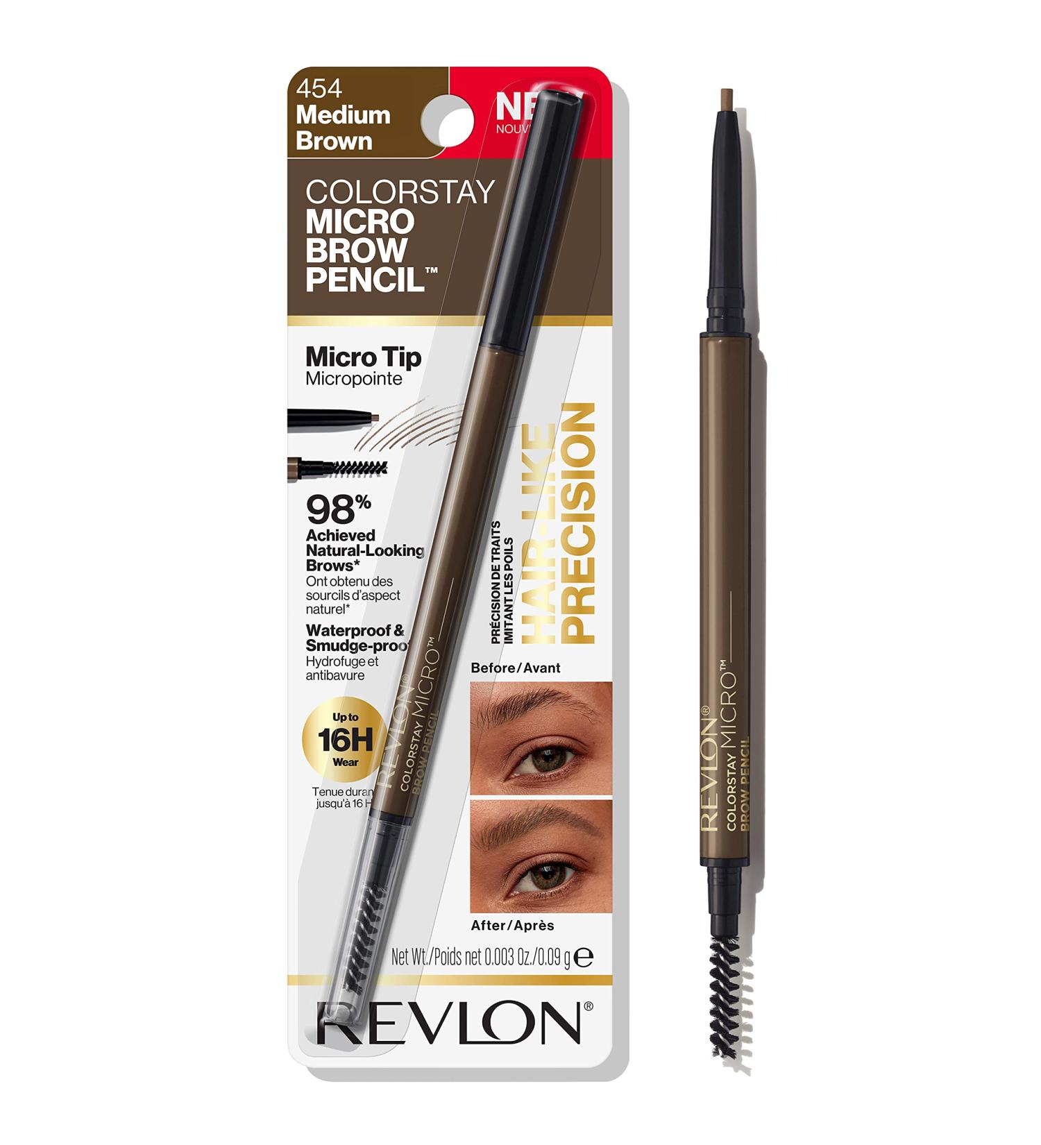 Revlon ColorStay Micro Eyebrow Pencil 454 Medium Brown | Waterproof, Smudgeproof, Argan & Marula Oil, Spoolie Brush | Pack of 1 - Buy Online on GoSupps.com