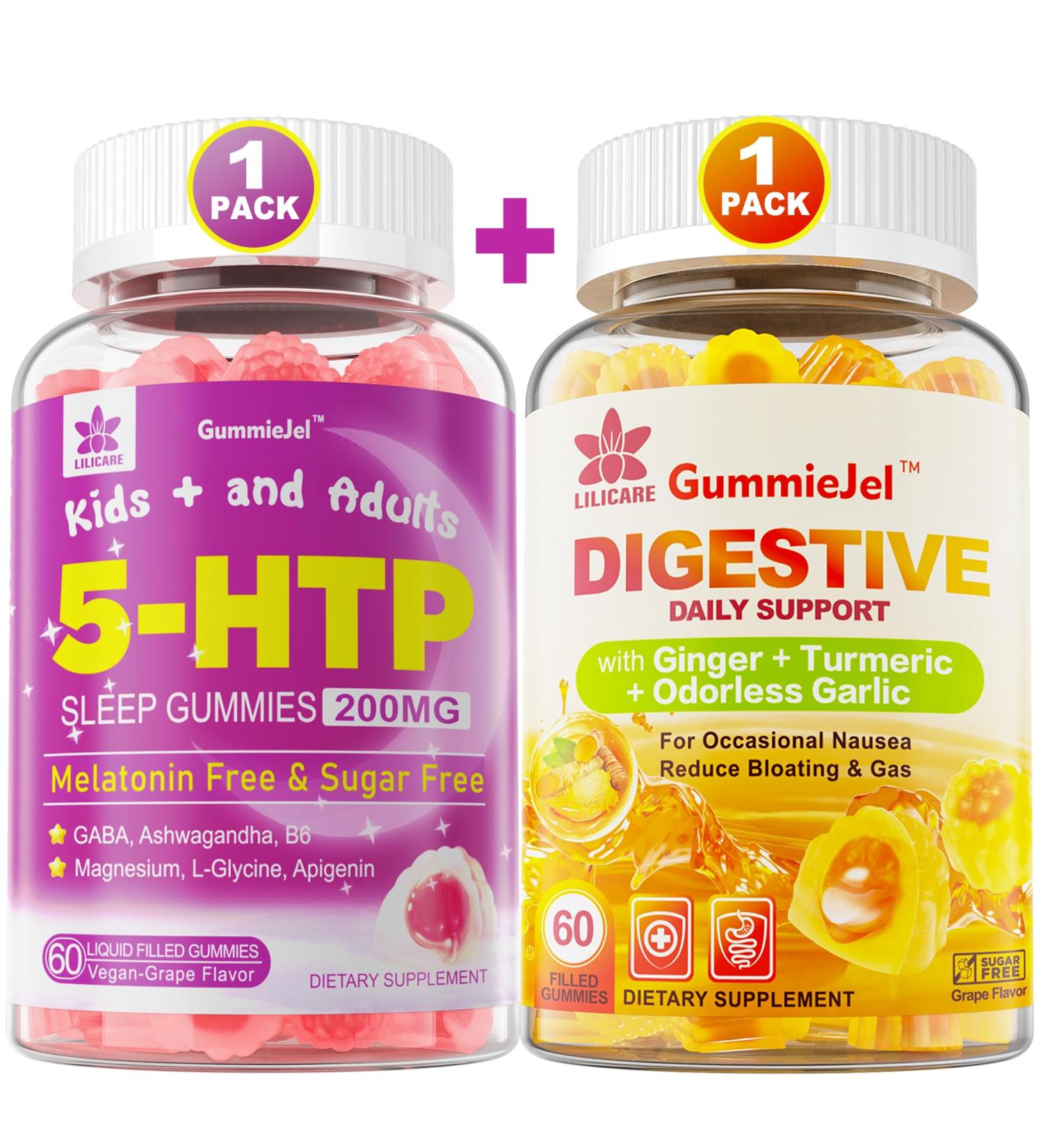 LILICARE Ginger Chews Supplement Gummies for Nausea Stomach Relief & 5HTP Gummies for Adults & Kids 8+ with GABA + Magnesium Glycinate - Buy Online on GoSupps.com
