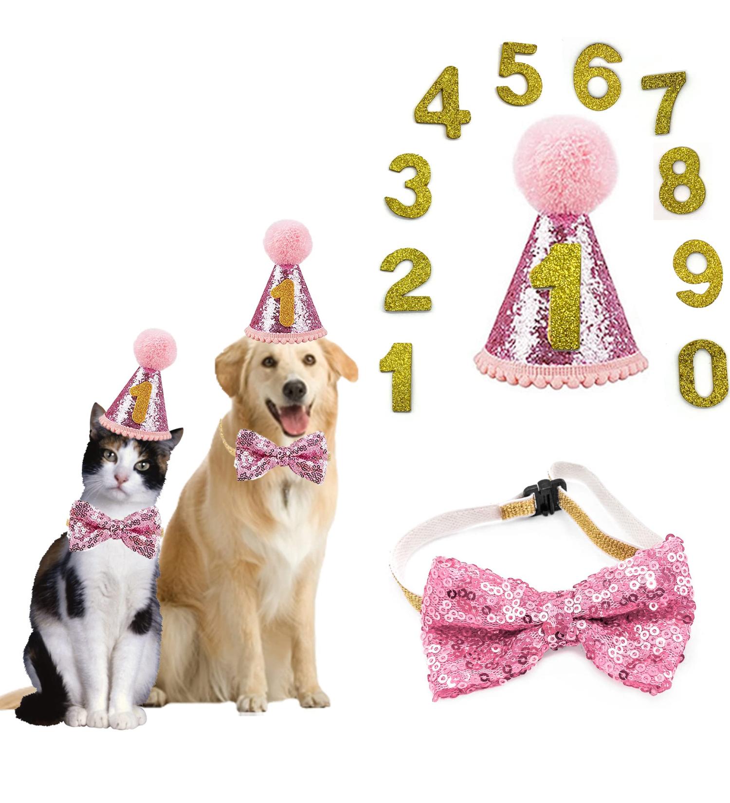 Dher Pet Birthday Set - Pink Sequin Hat & Party Decoration for Dogs & Cats | Festive Birthday Accessories - Buy Online on GoSupps.com