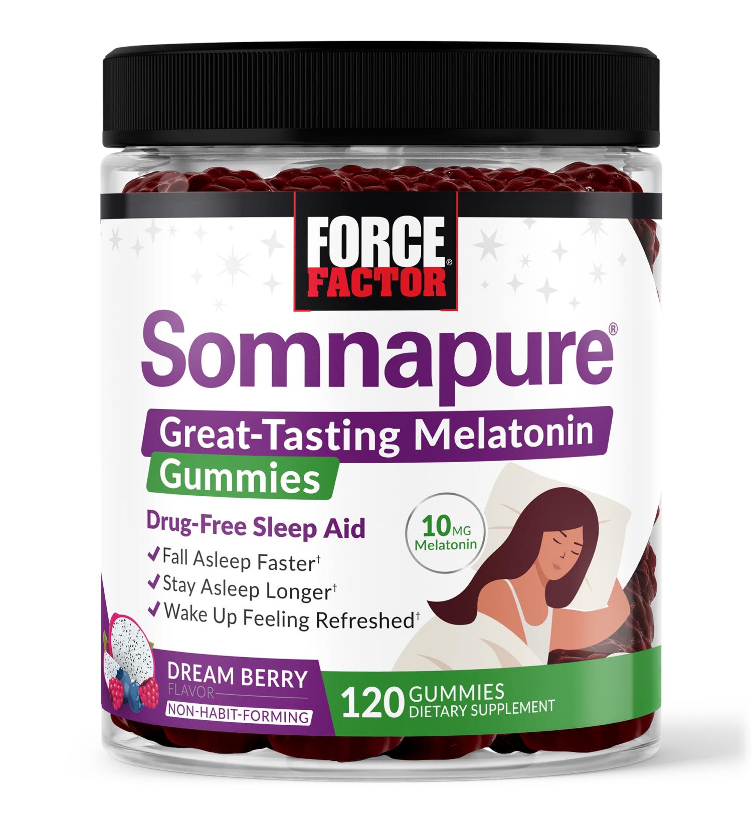 Force Factor Somnapure Gummies - 10 mg Melatonin, Dream Berry Flavor, 120 Count - Buy Online on GoSupps.com