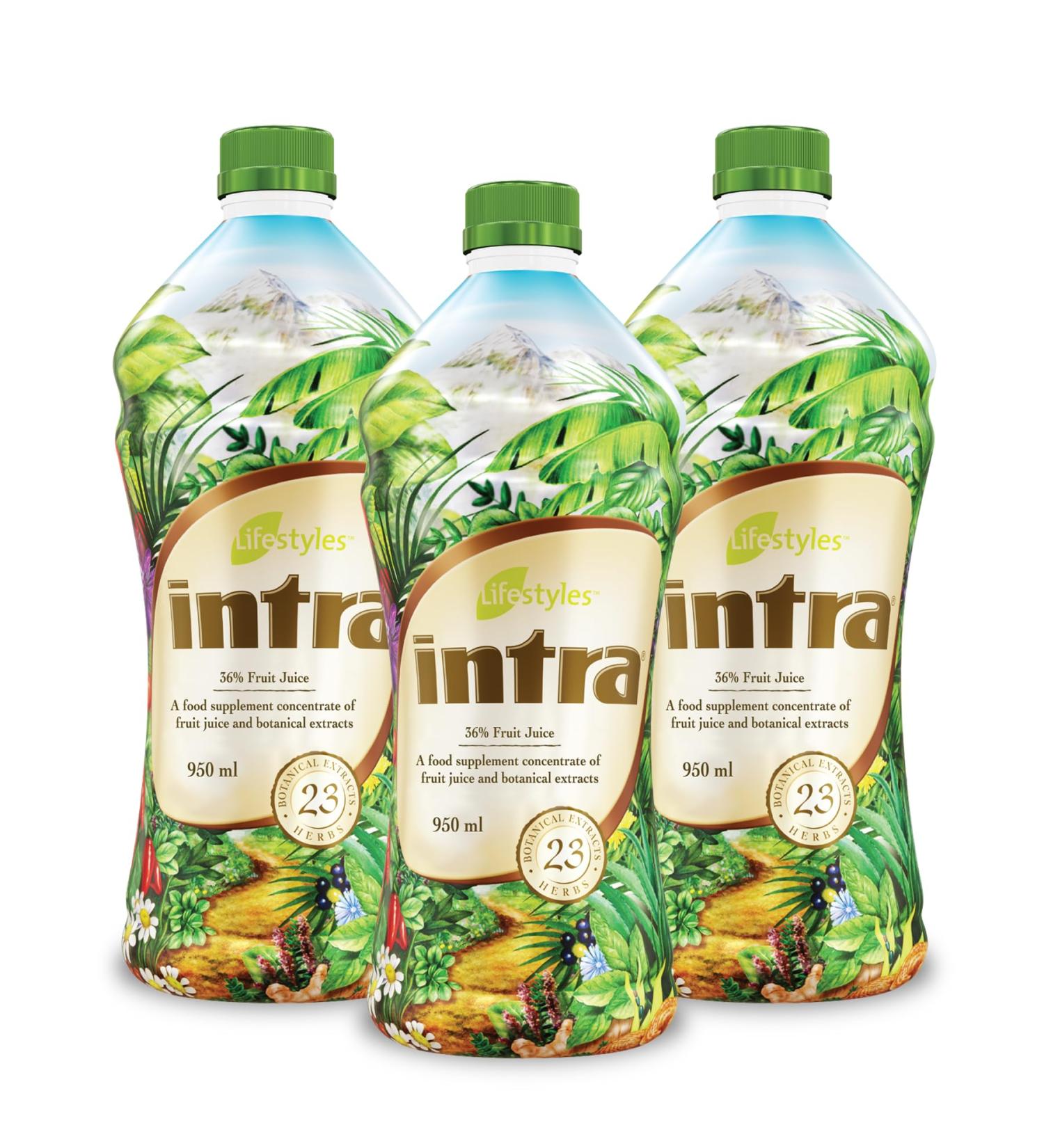 Lifestyles Intra Herbal Juice Drink Botanical Beverage for Immune Support Detox Digestive & Cardiovascular Health 23 Botanical Extracts Made in Canada Trio Pack (950 mL /32 fl oz each) 32.1 Fl Oz (Pack of 3) - Buy Online on GoSupps.com
