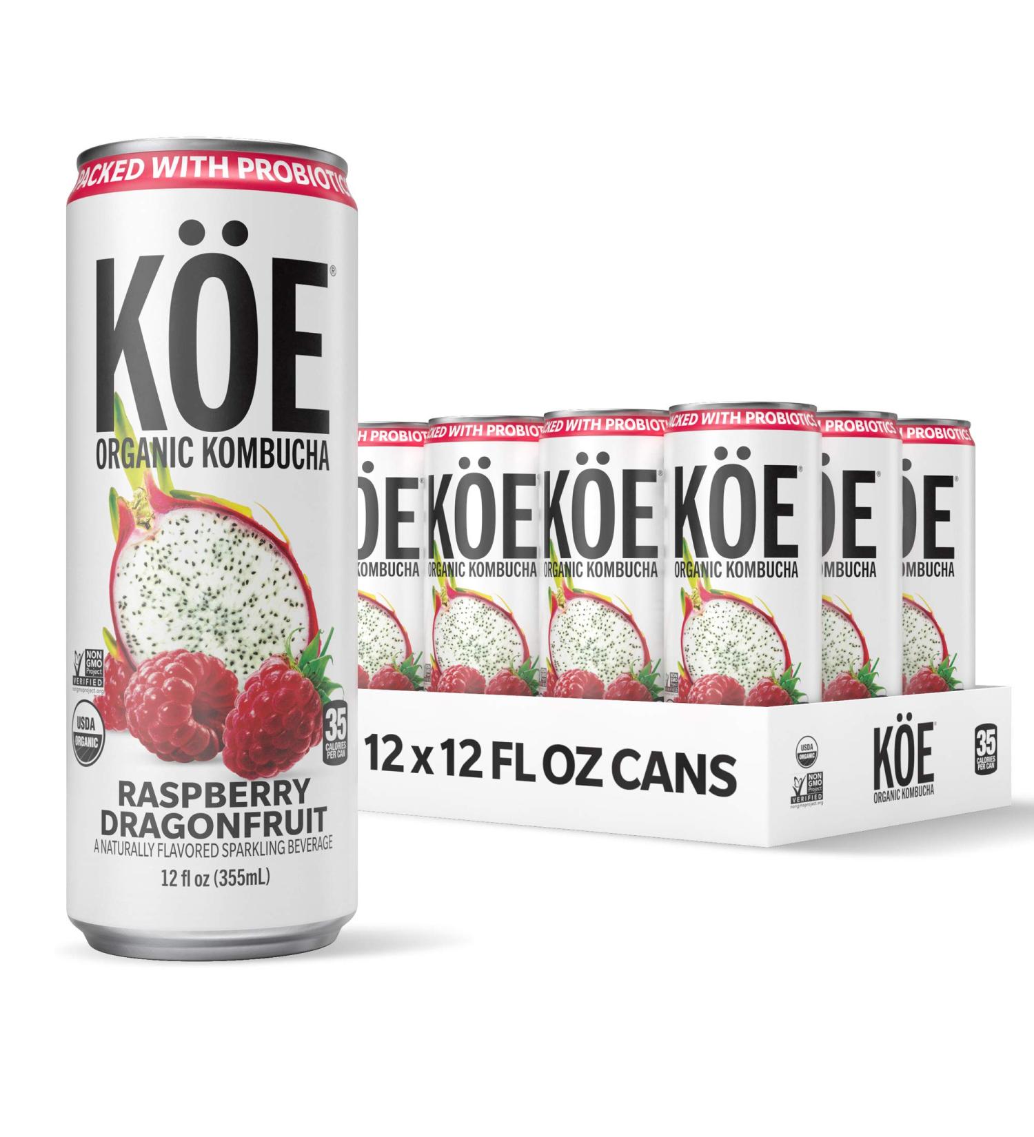 KE Organic Kombucha Cans - Raspberry Dragonfruit Flavor - 12oz - Pack of 12 - Buy Online on GoSupps.com