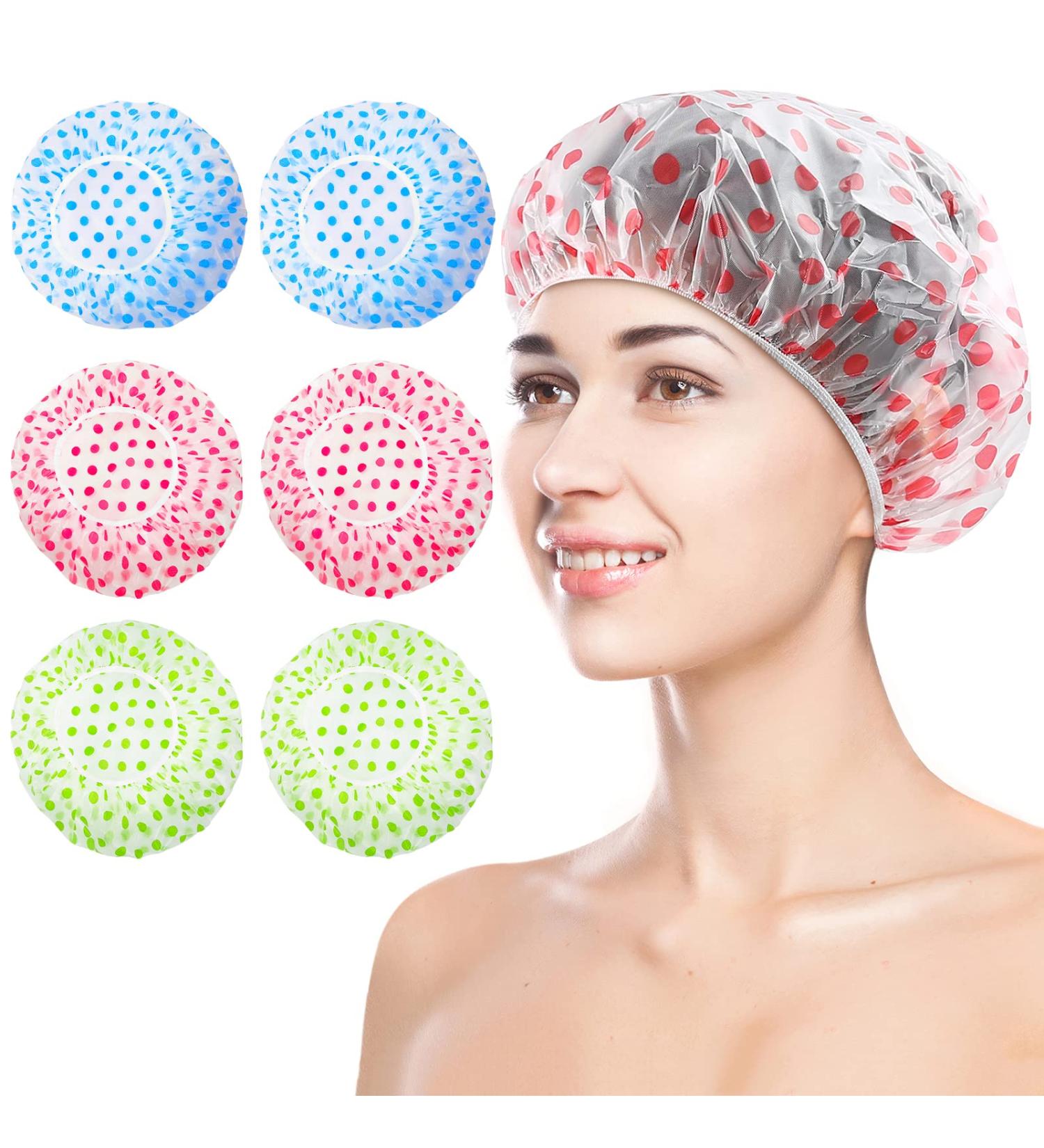 Reusable Waterproof Shower Caps for Women - 6 PC Set for Spa, Salon, and Bath - Elastic Band Hair Cap for Ladies and Kids - Buy Online on GoSupps.com
