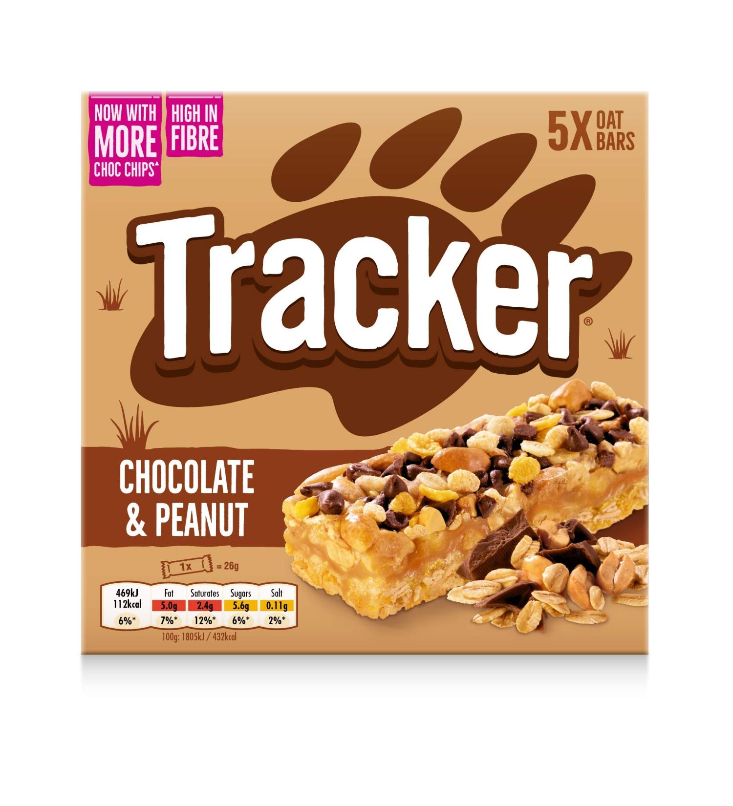 Tracker Chocolate & Peanut Oat Bars 5 x 26g - Buy Online on GoSupps.com