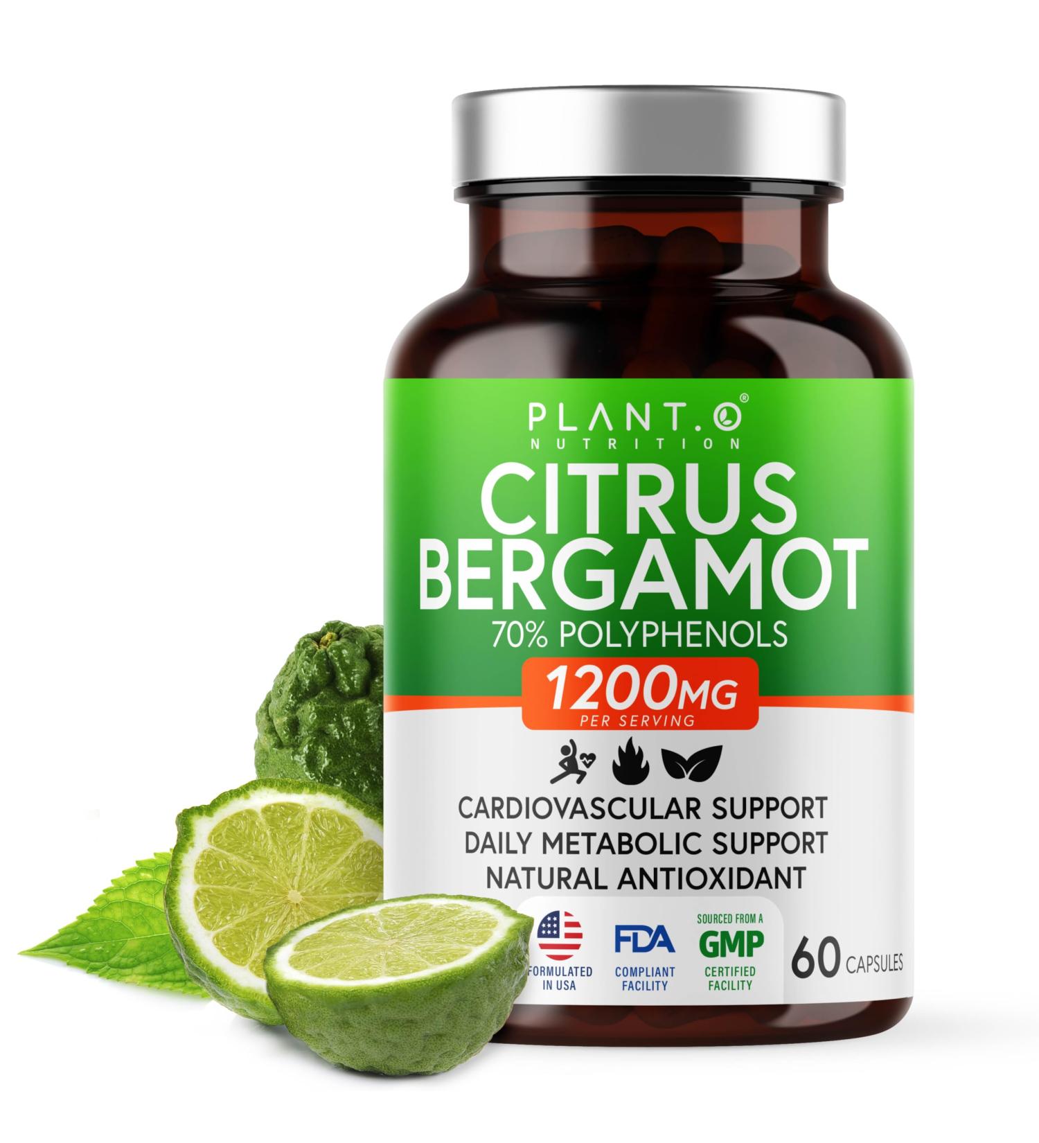 Citrus Bergamot Supplement 1200mg - Heart Health Immunity & Antioxidant - 70% Polyphenols - 60 Veggie Capsules | International Shipping Available - Buy Online on GoSupps.com