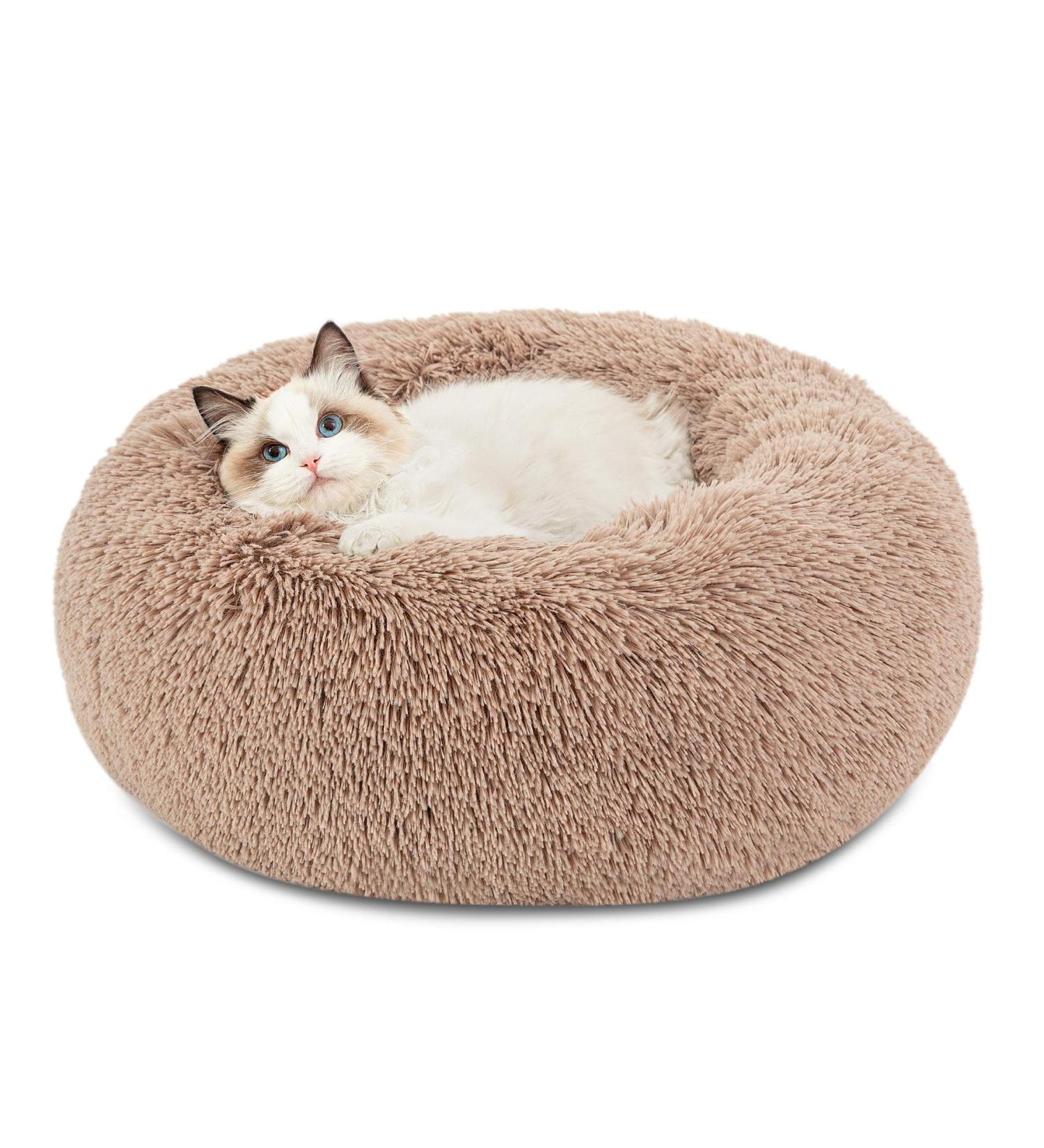 Bedsure Calming Donut Dog Bed - Washable Anti-Slip Faux Fur for Small to Large Dogs & Cats - Buy Online on GoSupps.com