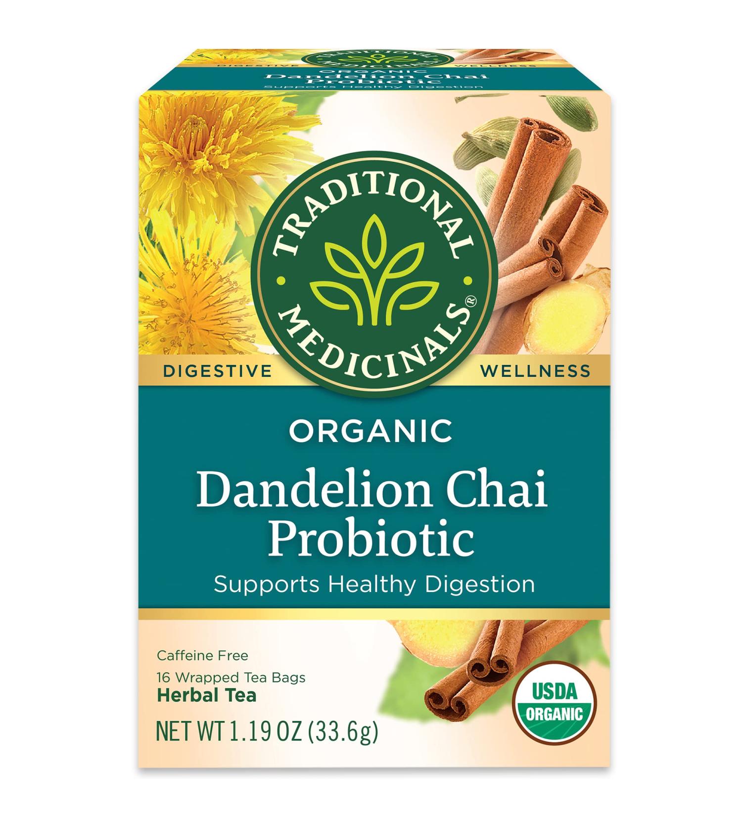Traditional Medicinals Organic Dandelion Chai Probiotic Tea - 16 Count Pack - Buy Online on GoSupps.com