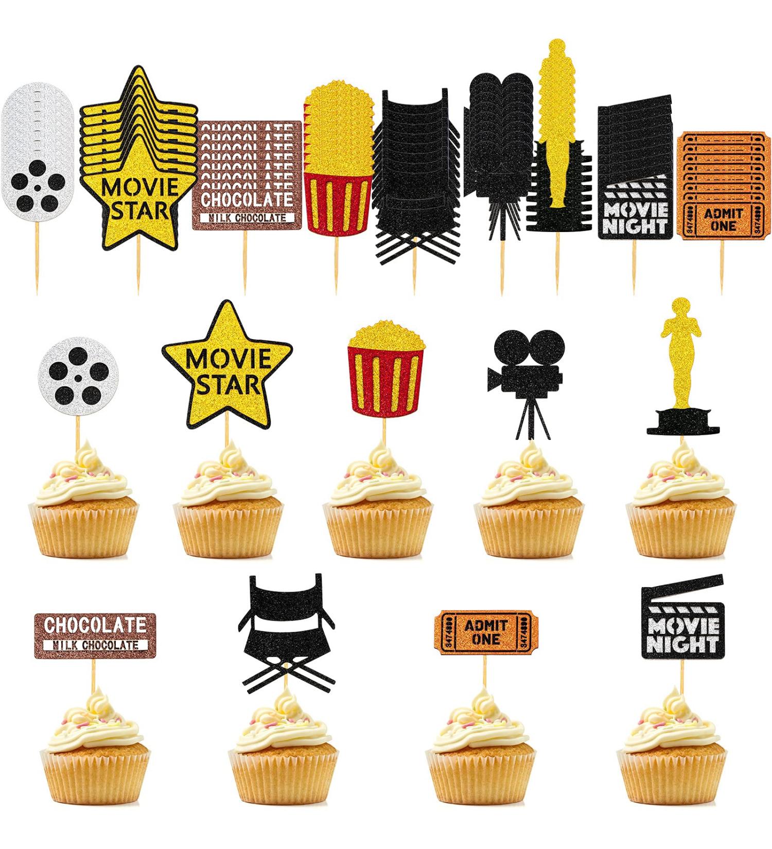 72 Pieces Movie Night Cupcake Toppers Movie Theme Party Picks Movie Party Supplies Decorations for Wedding Birthday Party 9 Styles - Buy Online on GoSupps.com