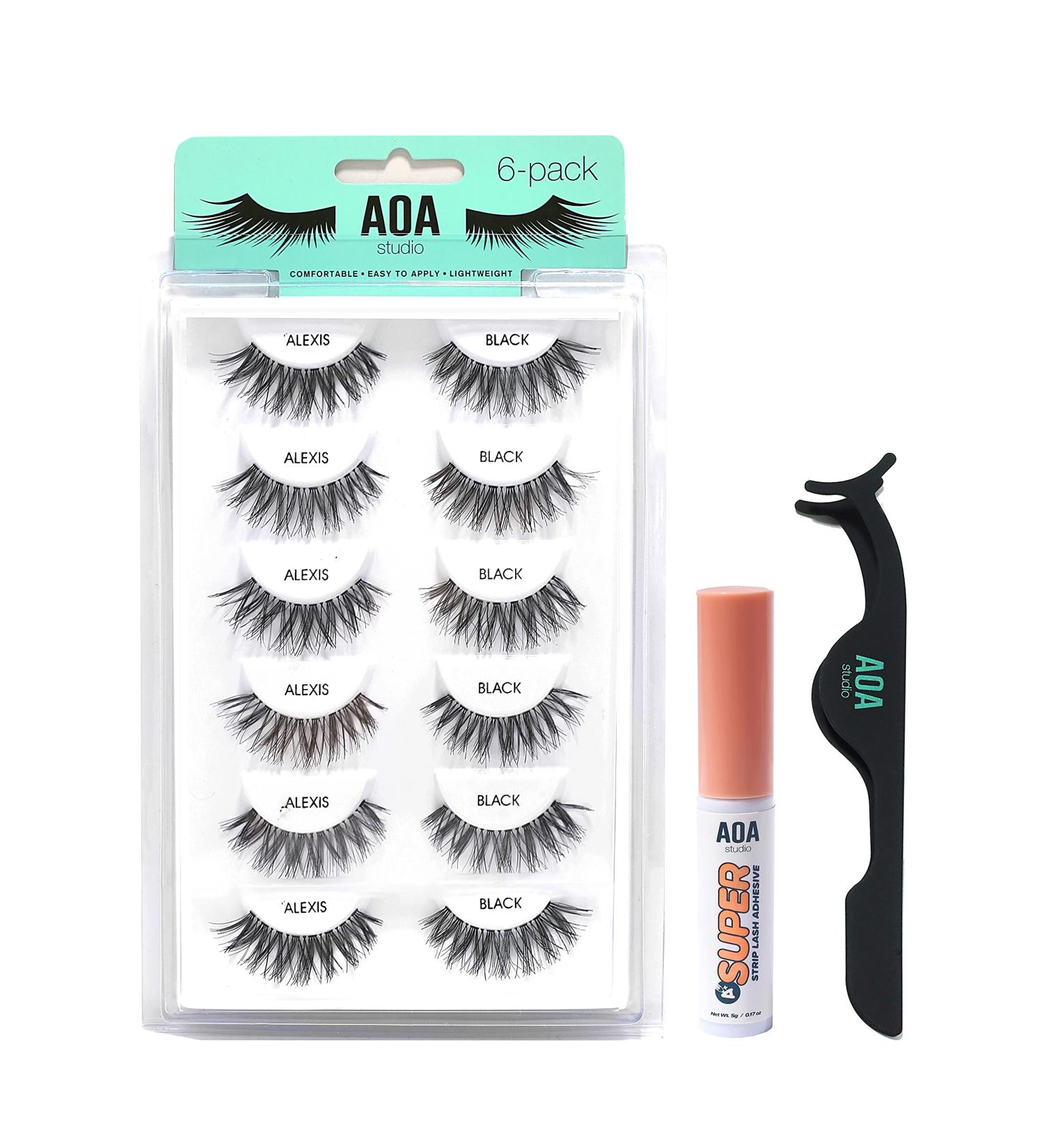 AOA Studio 6 Pairs Alexis Natural Handmade False Eyelashes Kit | Reusable Fake Lashes with Glue and Tweezer - Cruelty-Free - Buy Online on GoSupps.com
