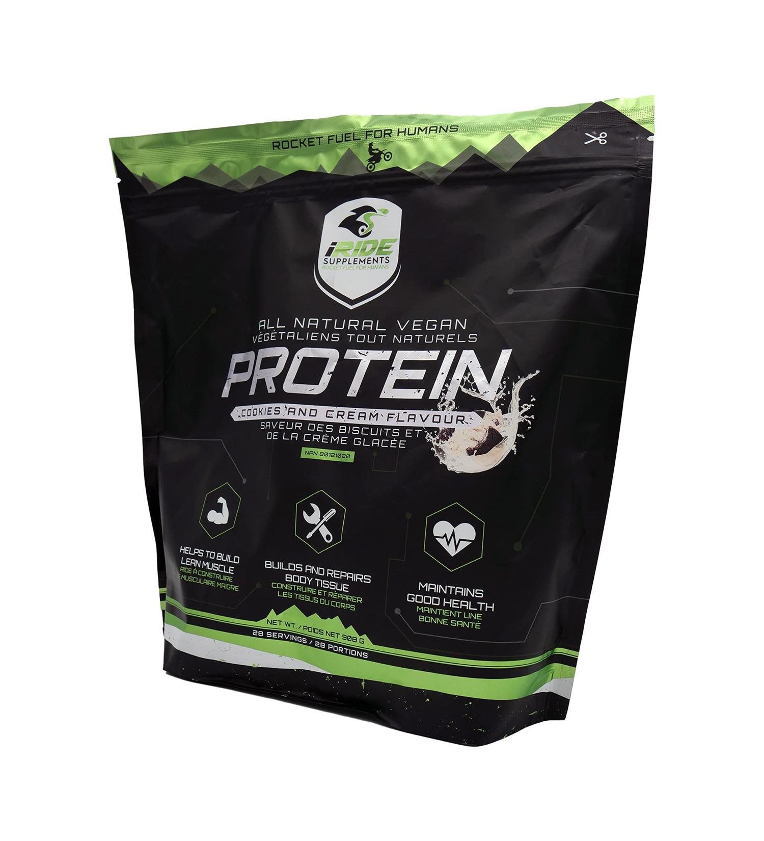 iRide All Natural Vegan Protein Powder | Sugar Free Non-GMO Plant-Based Post Workout Formula - Cookies and Cream 28 Servings - Buy Online on GoSupps.com