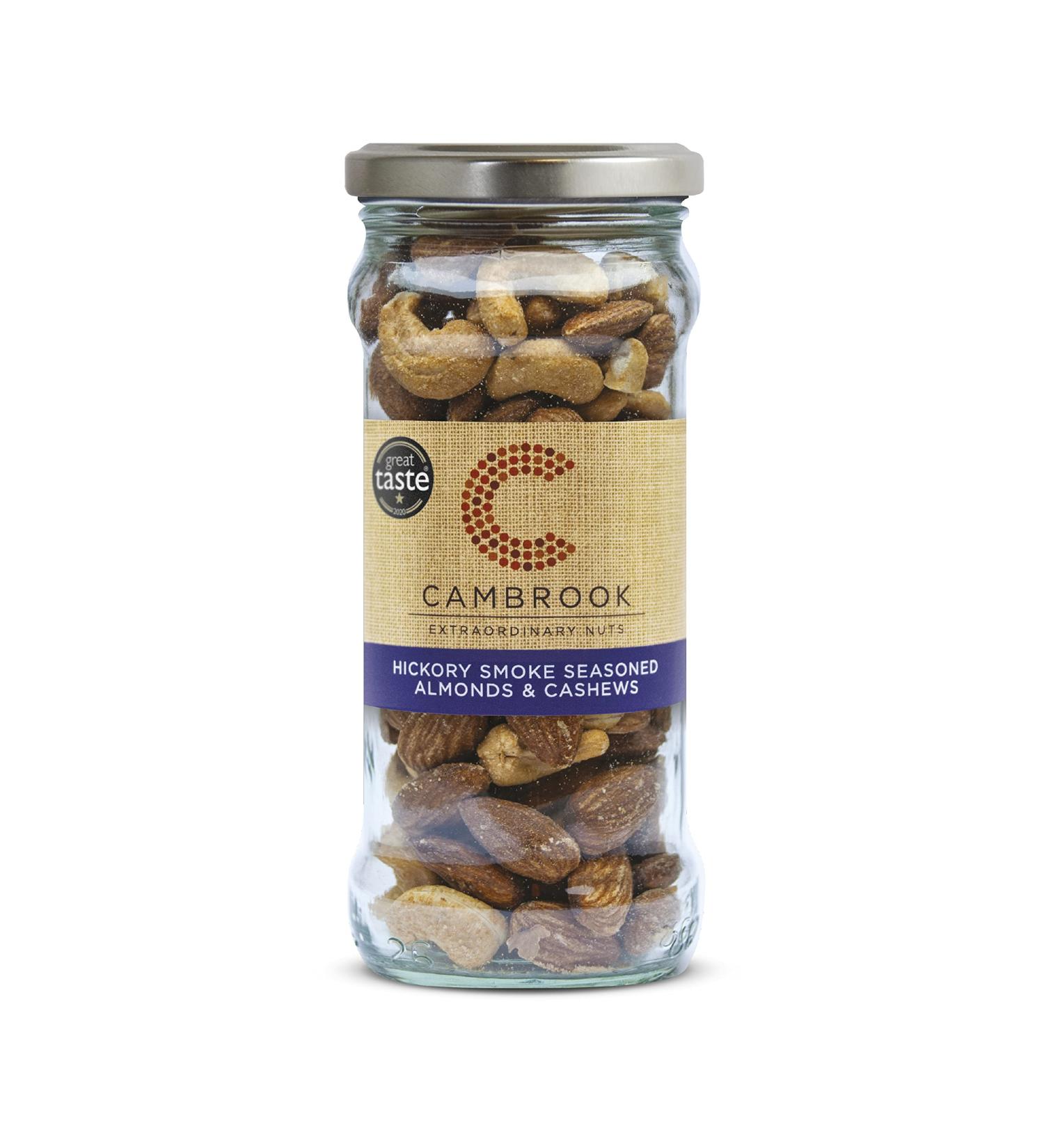Cambrook Hickory Smoke Seasoned Almonds & Cashews 180g Jar - Gluten Free & Vegan Premium Quality Nuts - Buy Online on GoSupps.com
