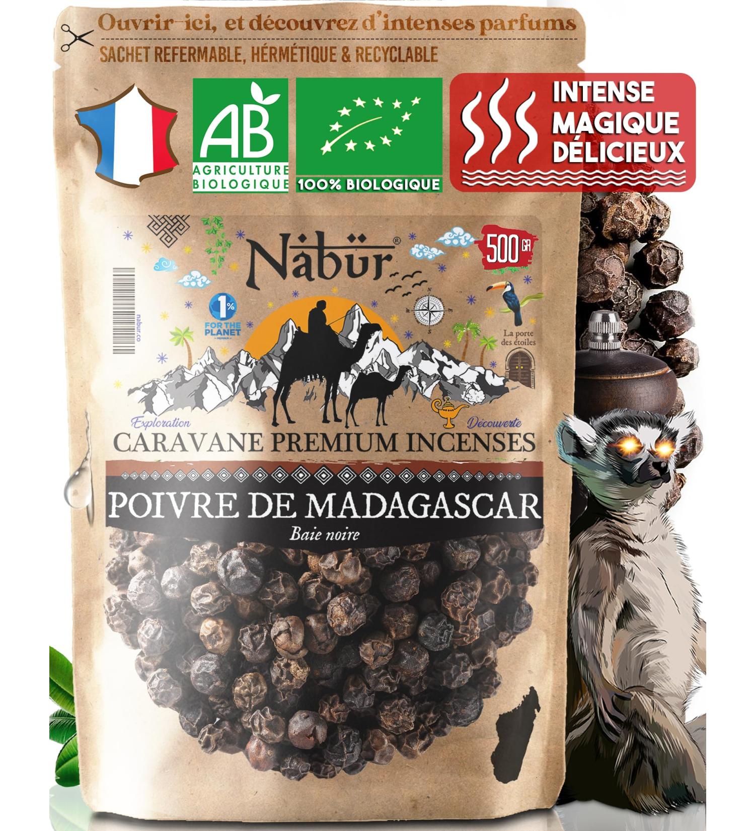 500gr Poivre Noir BIO de Madagascar Haute Qualit Prima+ Poivre en grain Note Florale Bois Fruit de Nab r - Buy Online on GoSupps.com