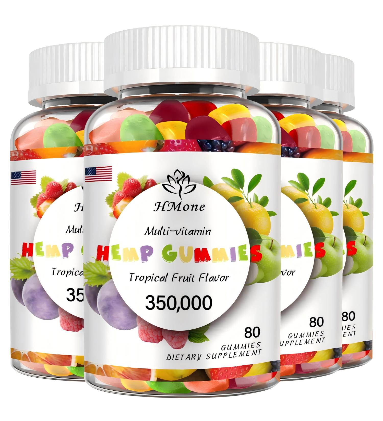 (4 Pack) Organic Hemp Gummies Extra Strengthen High Potency with Pure Hemp Oil Extract Vegan Edible Bear Candy - Non-GMO Vegan Low Sugar - Buy Online on GoSupps.com