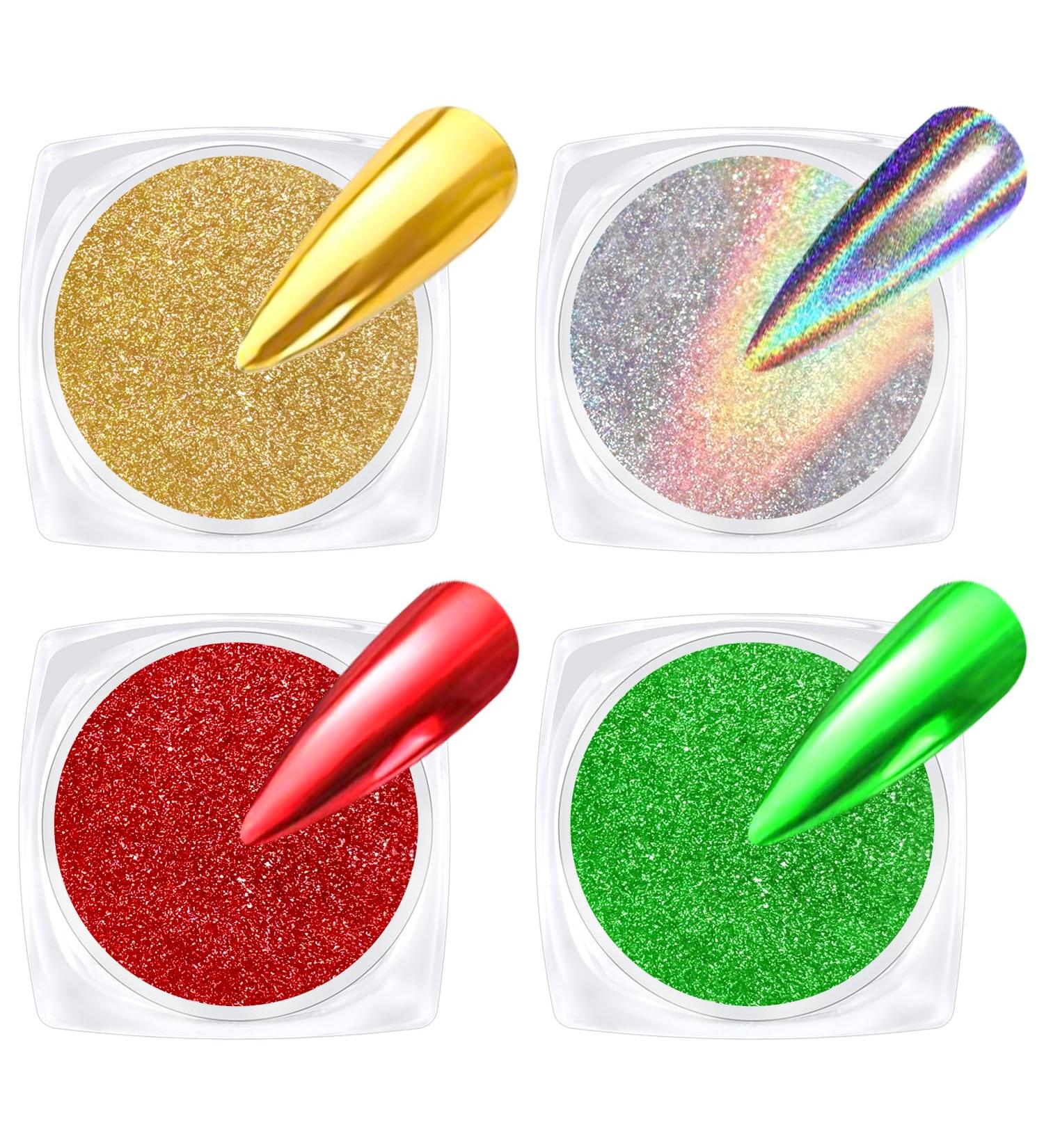 Poudre Chrome Ongle Dor - 4 Colors No L Rouge Vert Poudre Ongle Paillet E Pigment E Effet Miroir M Tallique Dor Argent Poudres Chrom E Ongle Effet Holographi Ongle Nail Art DIY Decor 1A1-gold laser red green - Buy Online on GoSupps.com