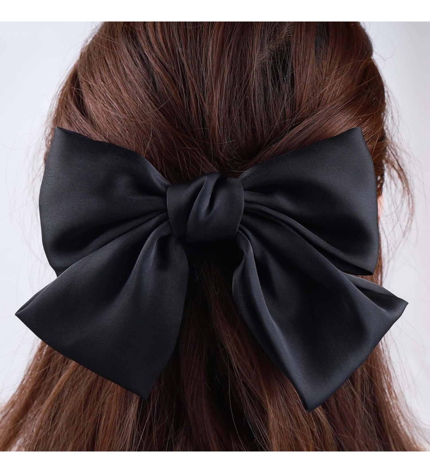 Inateannal Vintage Bow Hair Barrette Big Bow Hair Clips Headwear Silk Hair Tail Clip Black Bow Barrette Hair Bowknot Headdress for Women and Girls - Buy Online on GoSupps.com
