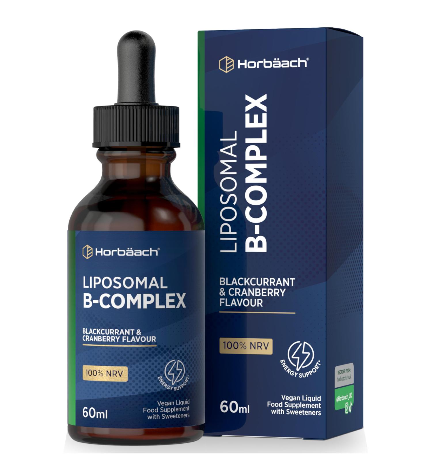 Liposomal B Complex Drops Bottle with 60ml Vitamin B Complex Drops with Vitamin B1 B12 B3 B5 B6 Folic Acid B12 & Biotin 100 NRV Vegan from Horbaach - Buy Online on GoSupps.com