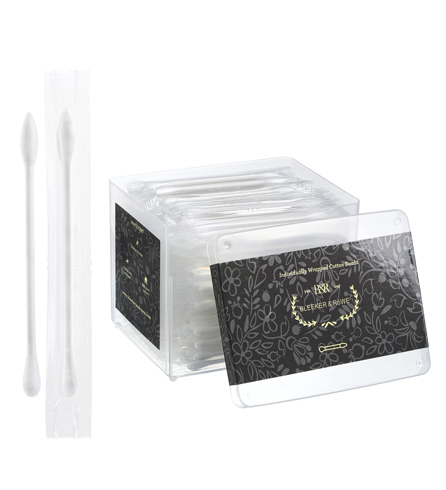 180 Count Pointed Q Tips Qtip Bleeker and R Individually Wrapped Cotton Swabs - Chlorine & Oil Free - Recyclable & Biodegradable - Travel Makeup - Buy Online on GoSupps.com