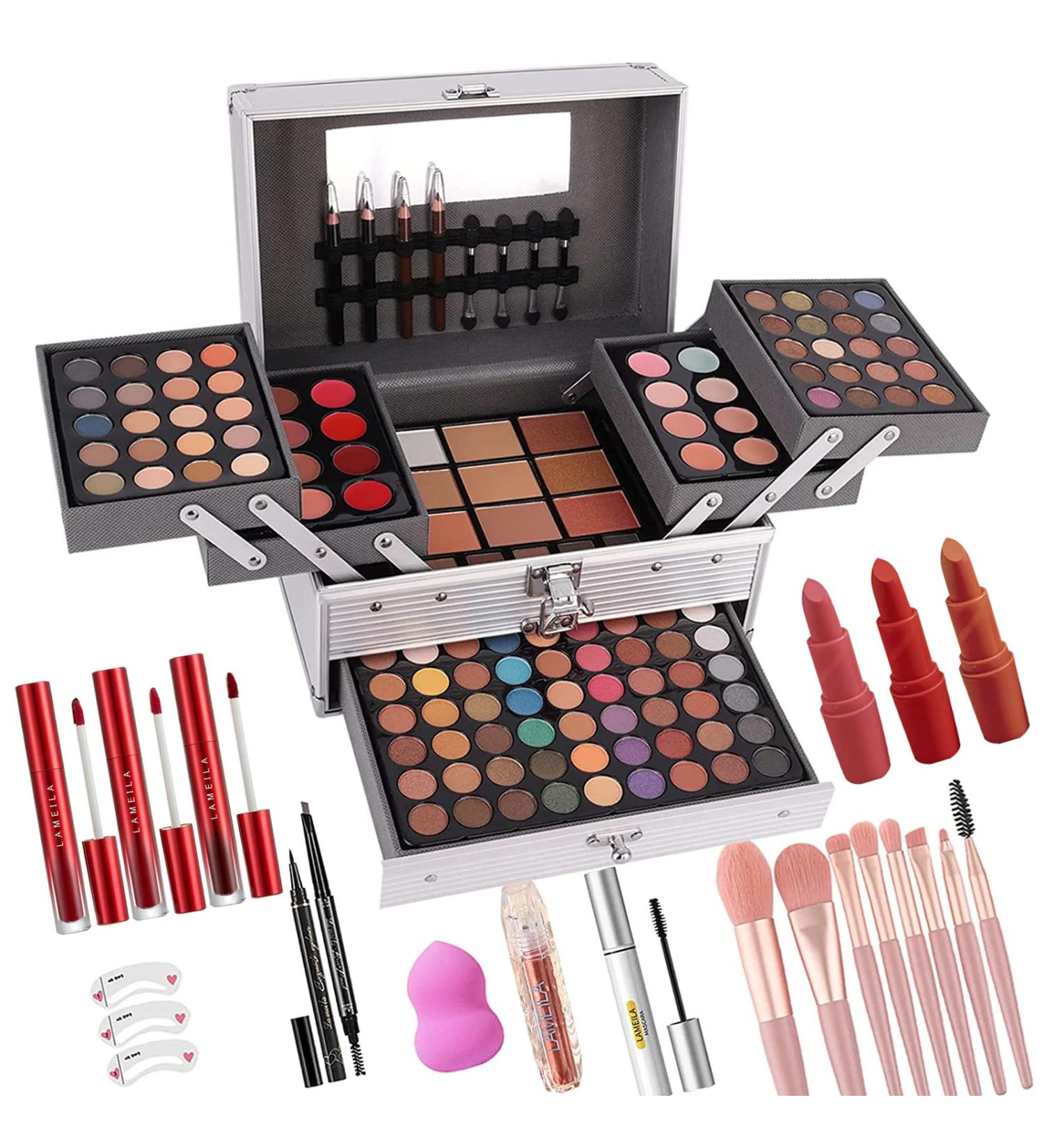 UNIFULL 132 Color All-In-One Professional Makeup Kit for Women - Full Set with Eyeshadow, Lipstick, Concealer, Lip Gloss, Eyeliner, Mascara, Makeup Brushes - Perfect Gift for Women & Girls (006N2-Silver) - Buy Online on GoSupps.com