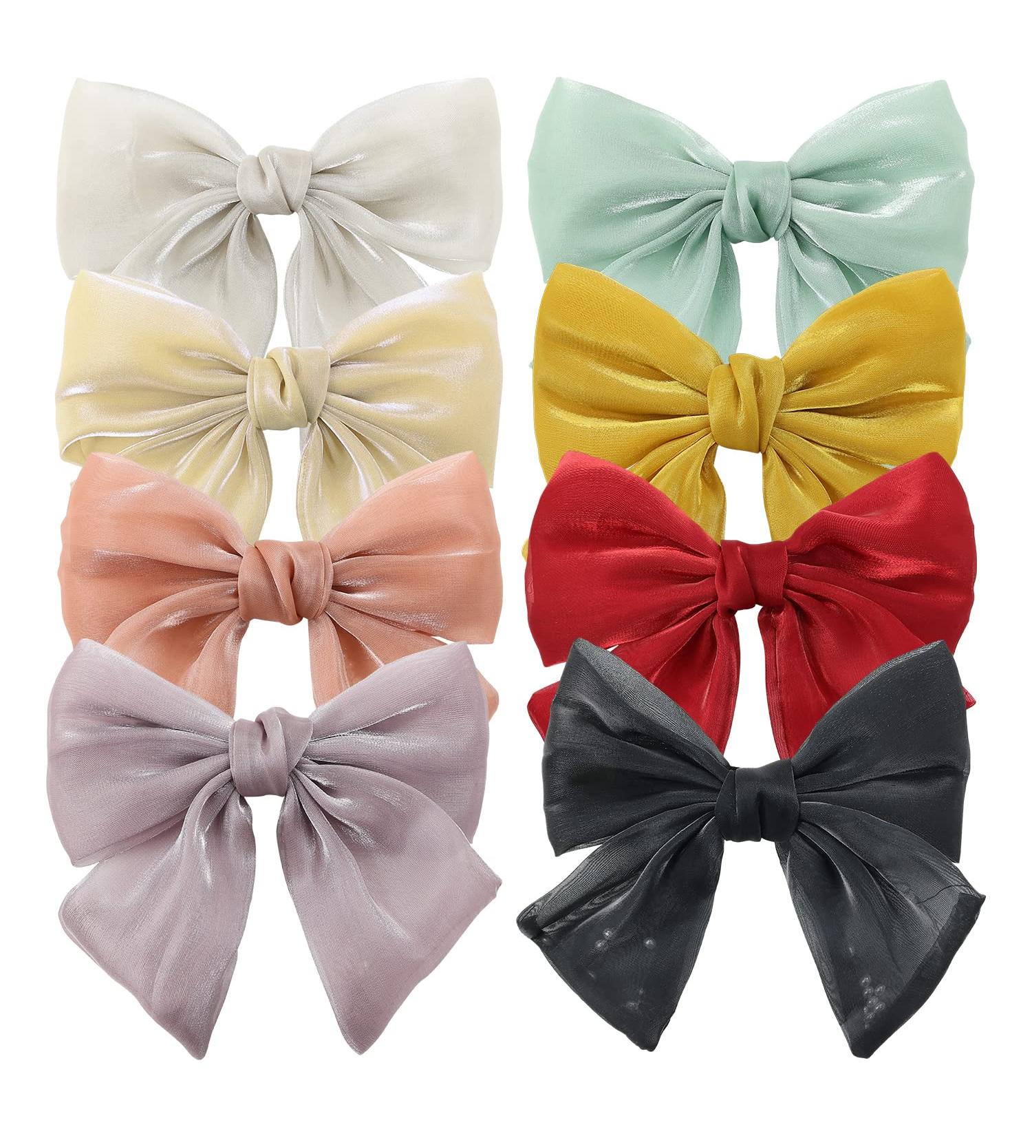 8 Pack Shiny Fabric Large Bow Hair Clips, Handmade Hair Accessories for Women - Buy Online on GoSupps.com