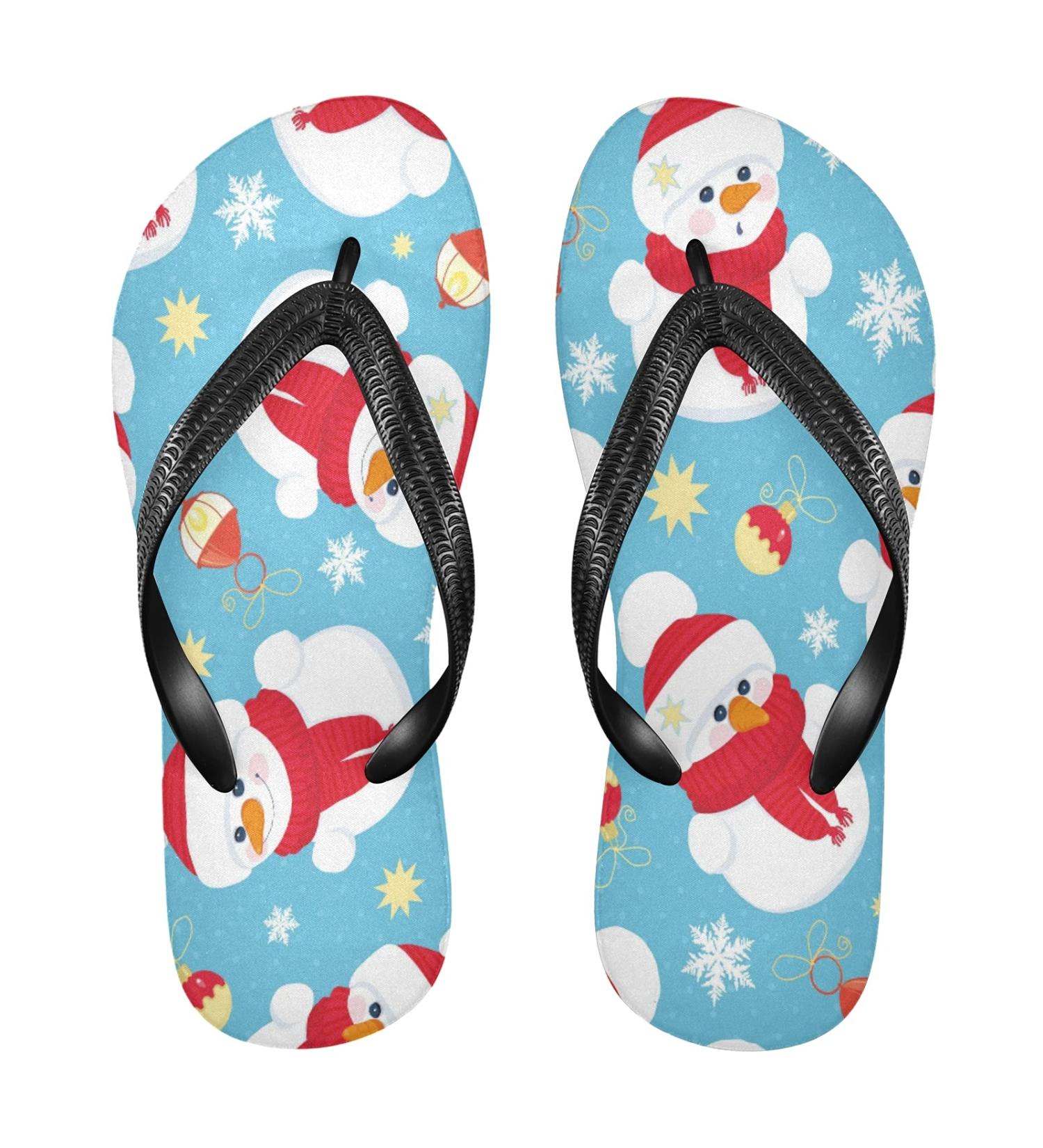 Mnsruu Christmas Snowman Flip-Flops | Blue Snowflakes for Home Hotel & Travel | XXL for Men & Women - Buy Online on GoSupps.com