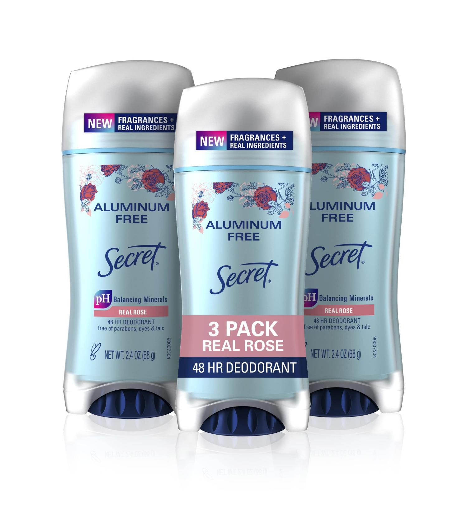 Secret Aluminum Free Deodorant for Women - Rose Scent, 2.4 oz, Pack of 3 - Buy Online on GoSupps.com