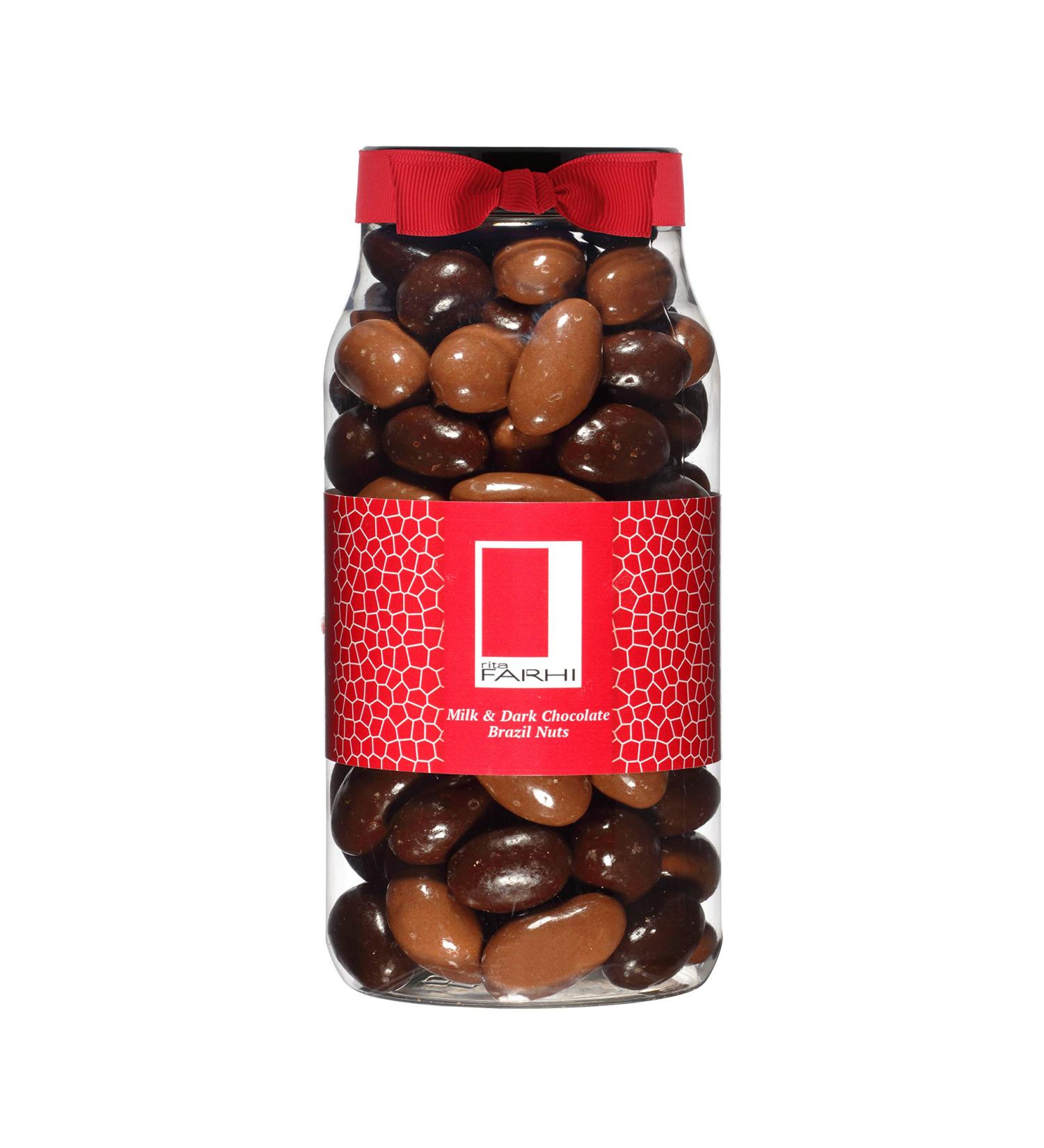 Rita Farhi Milk and Dark Chocolate Covered Brazil Nuts in a Gift Jar | Vegetarian and Chocolate Gift - Chocolate Coated Nuts - 740 g - New Palm Oil Free Recipe - Buy Online on GoSupps.com