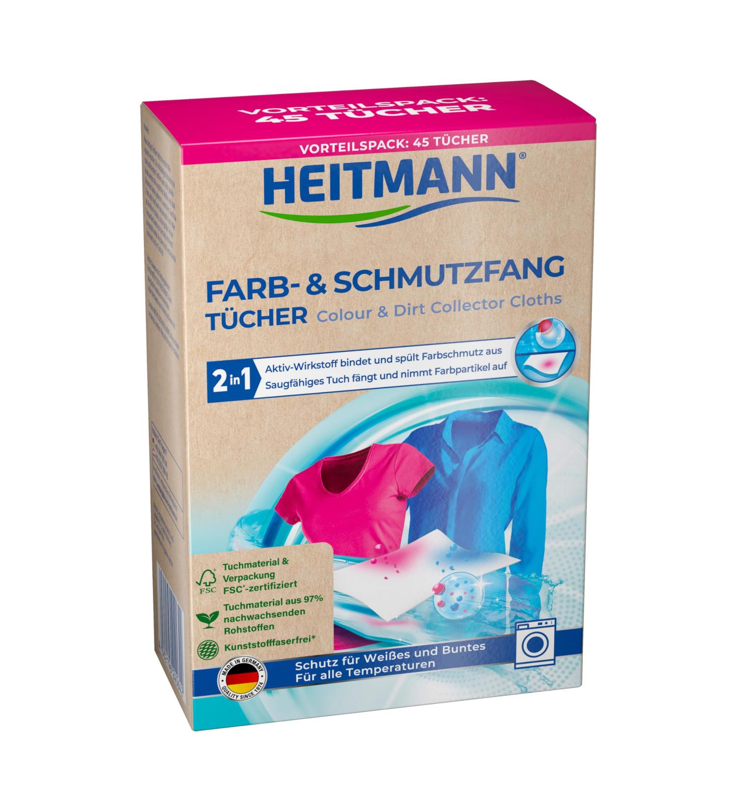 Heitmann Color and dirt catches double active laundry protection against discoloration and grays FSC certified without plastic fibers 1x45 pieces unparked 45 pieces (1 Pack)