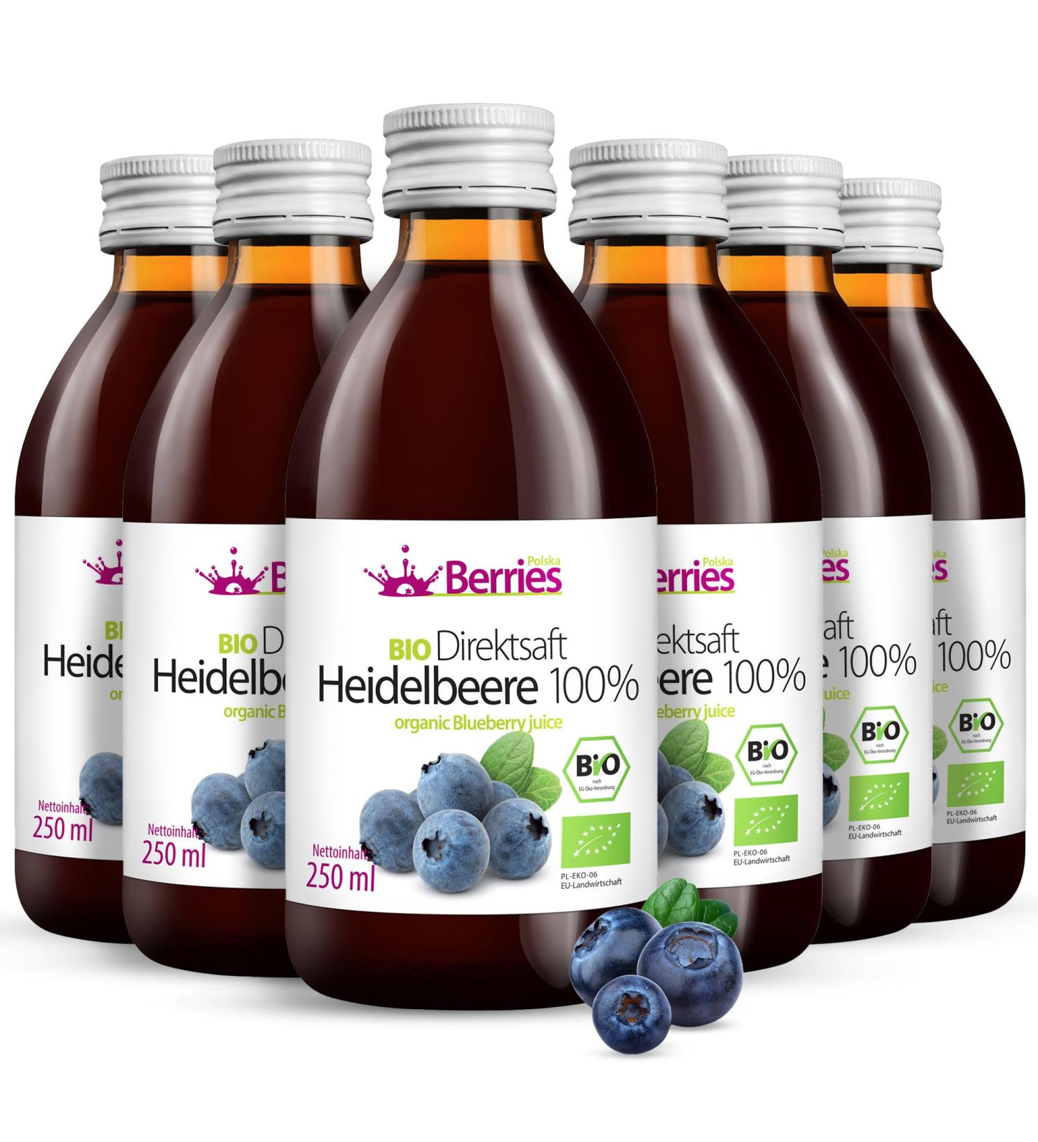 Organic Blueberry Juice 6 Pack | 100% Cold-Pressed Non-GMO No Preservatives - Bio Pure Blueberry Mother Juice 250ml - Buy Online on GoSupps.com