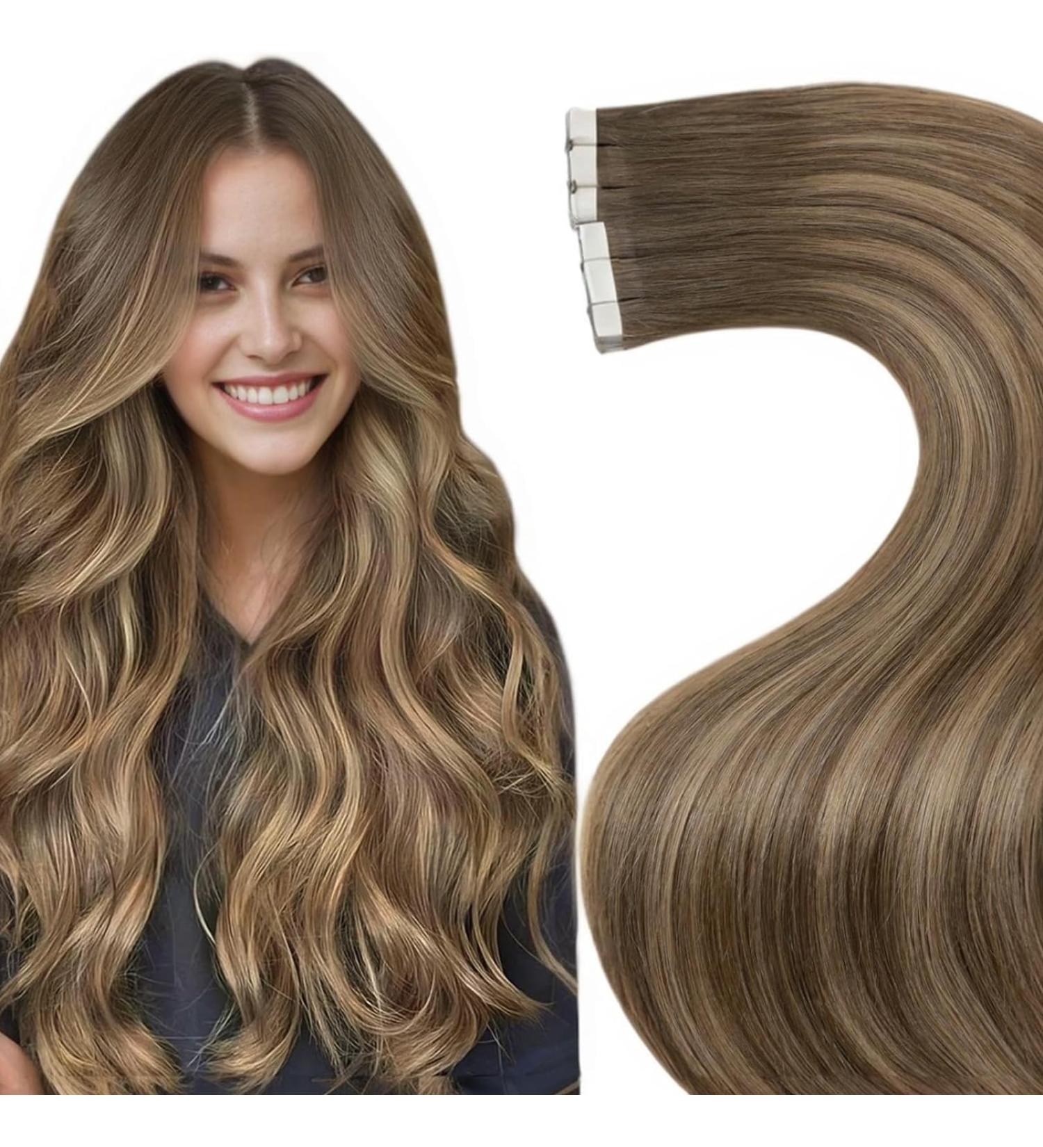 LAAVOO Tape In Hair Extensions - Balayage Brown Ombre Remy Hair - 20pcs 50g 45cm #8/16/8 - Volume & Length for Stunning Looks - Buy Online on GoSupps.com