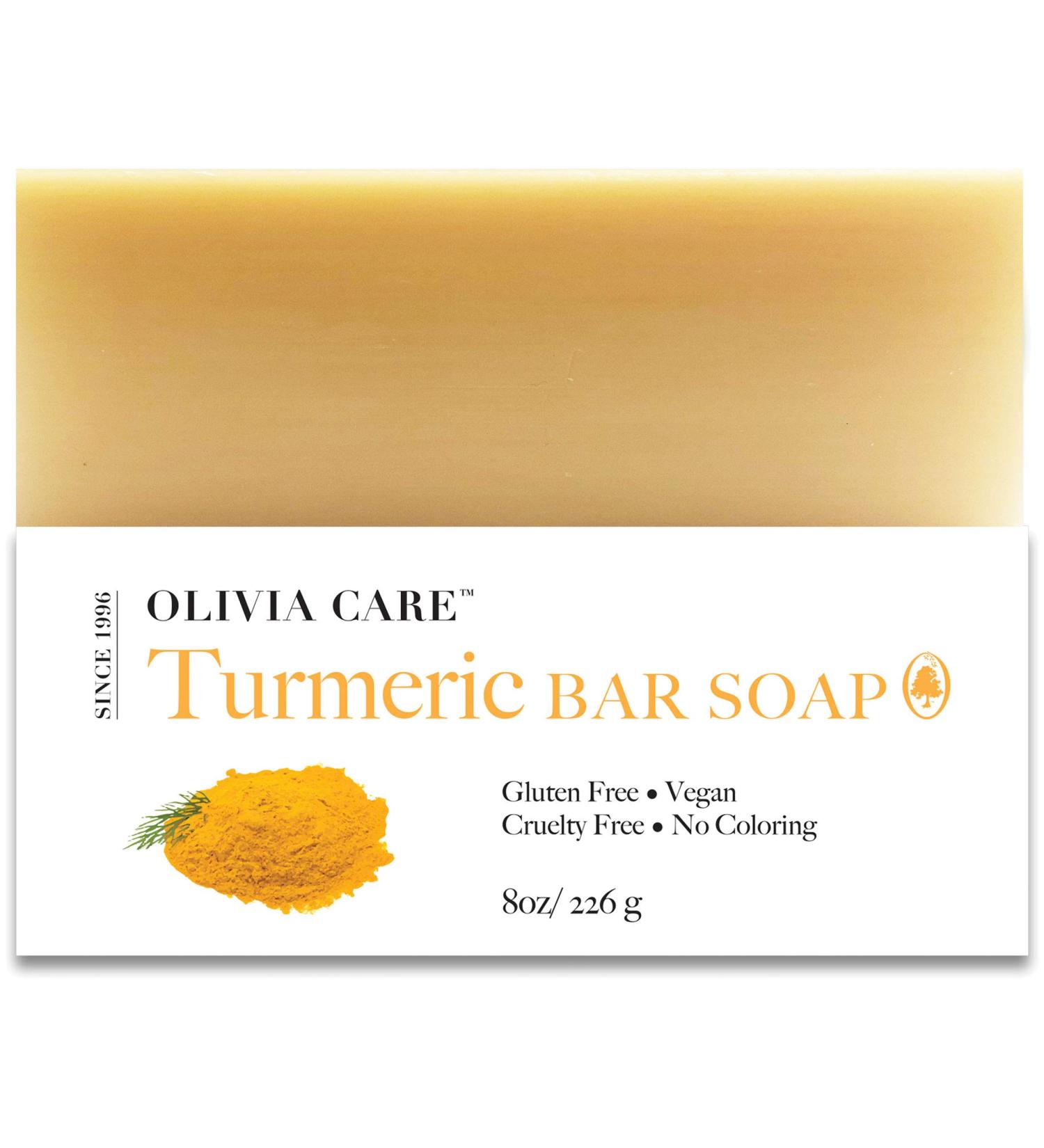 Olivia Care Turmeric Bar Soap - 100% Natural Vegan & Organic Exfoliating Soap for Face & Body - Hydrate, Moisturize & Deep Clean - Triple-Milled - 8 OZ - Buy Online on GoSupps.com
