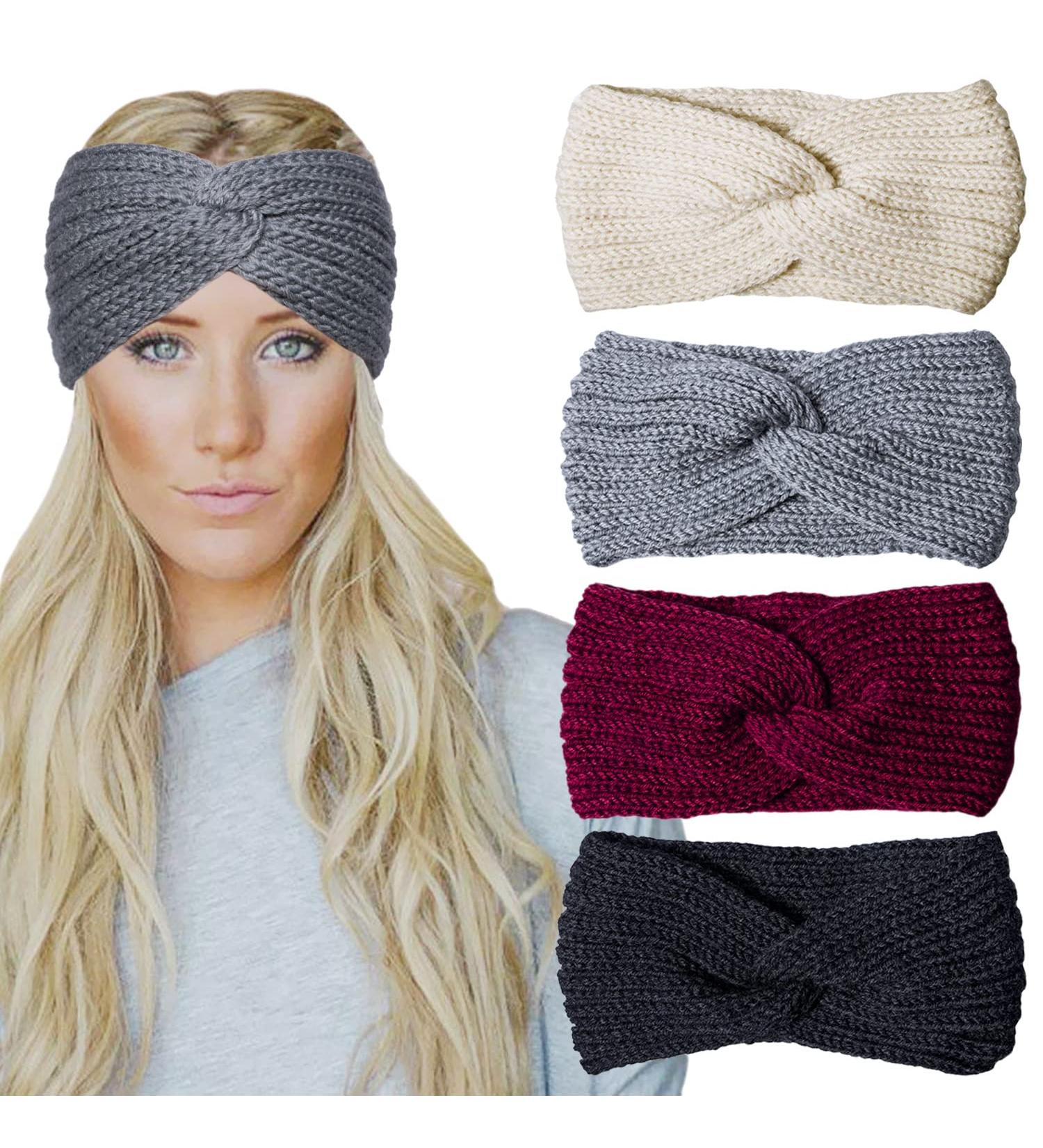 Chalier Cable Crochet Turban Ear Warmer Headband Set for Women - 4 Pack, Winter Headbands, Gift, B-Black - Buy Online on GoSupps.com