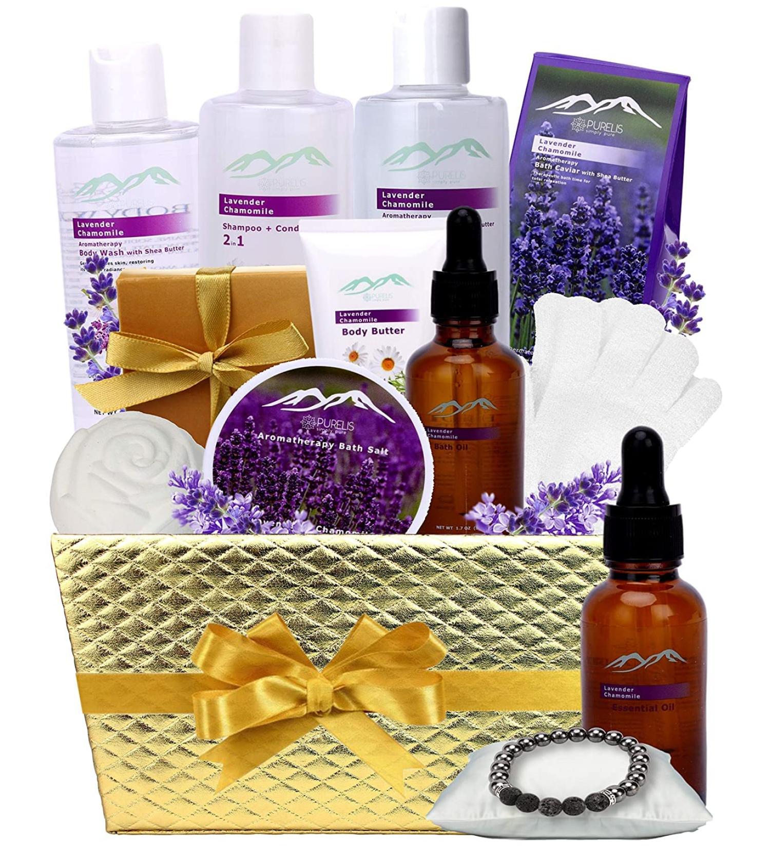 Aromatherapy Lavender Chamomile Spa Gift Basket | Essential Oils & Shea Butter | Bubble Bath, Body Wash, Lotion & More | For Women & Men - Buy Online on GoSupps.com