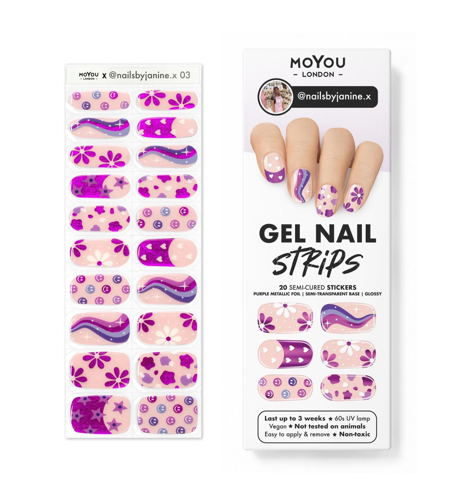 MOYOU LONDON Semi Cured Gel Nail Strips - 20 Pc. Gel Wraps | Buy 3, Get 1 Free UV Lamp | Easy Apply & Remove for Salon-Quality Manicure - Buy Online on GoSupps.com
