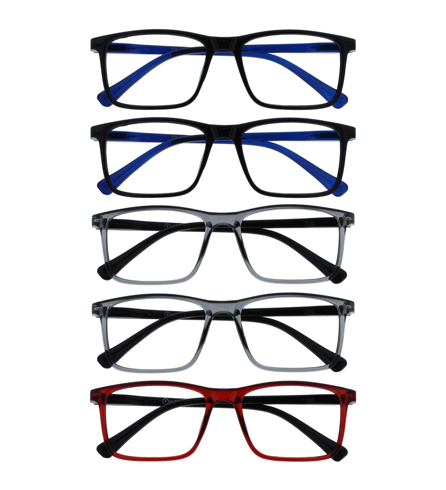 OPULIZE Ink Reading Glasses 5 Pack - Large Rectangular Frame Scratch Resistant Spring Hinges Stylish Colors for Men & Women | +2.00 Magnification - Buy Online on GoSupps.com