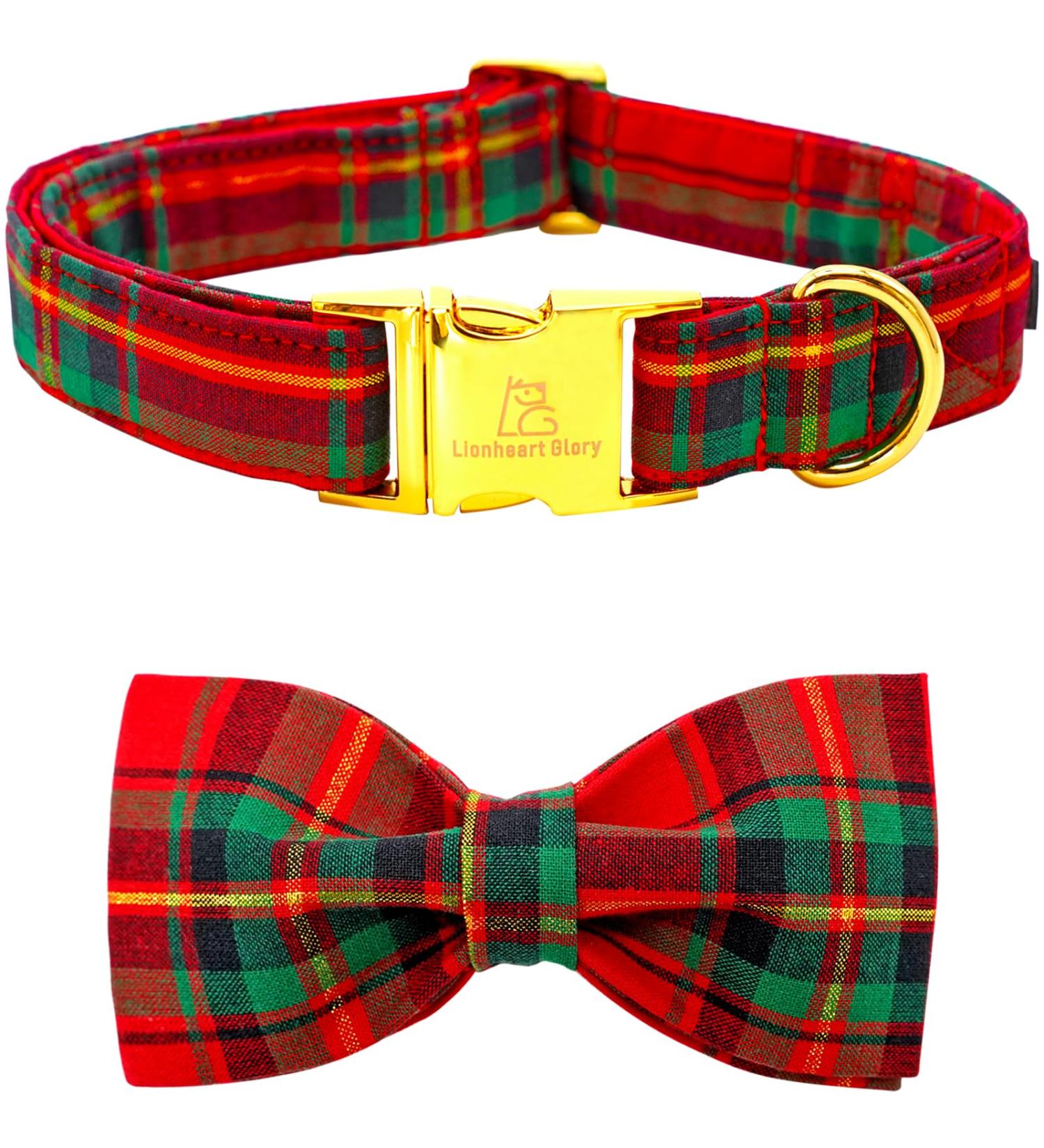 Lionheart Glory Christmas Checkered Dog Collar & Shoe Collar - Adjustable Comfortable Bowtie for Medium Dogs - Red-Green Checkered (1 Pack) - Buy Online on GoSupps.com