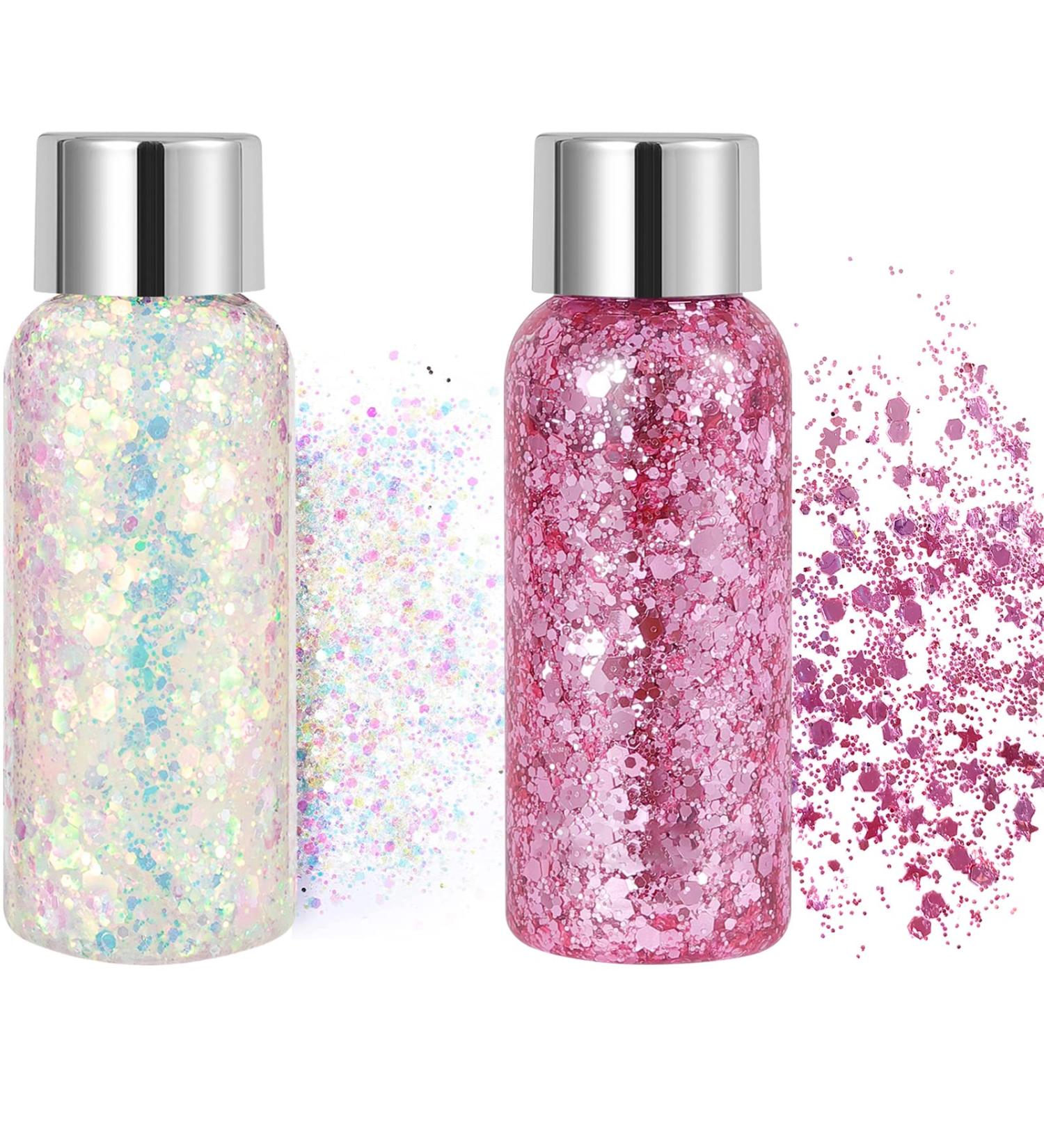 Holographic Body Glitter Gel 2Pcs Set | Waterproof Chunky Liquid Glitter for Rave Festival Makeup | Long Lasting 12 Hour Wear | 1oz (Laser White & Pink) - Buy Online on GoSupps.com