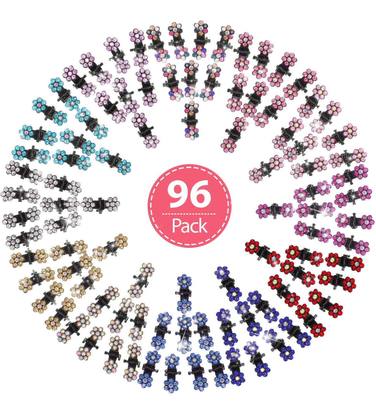 96 Rhinestone Mini Flower Hair Claw Clips - Assorted Colors for Women and Girls - Buy Online on GoSupps.com
