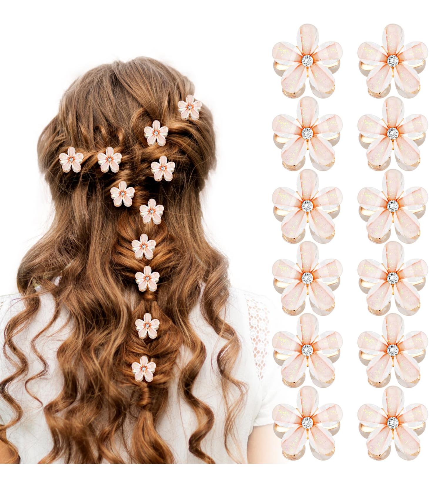 12 Mini Flower Hair Clips - Trendy Non-Slip Plastic Hair Accessories for Valentine's Day Weddings & Beach Parties - Buy Online on GoSupps.com