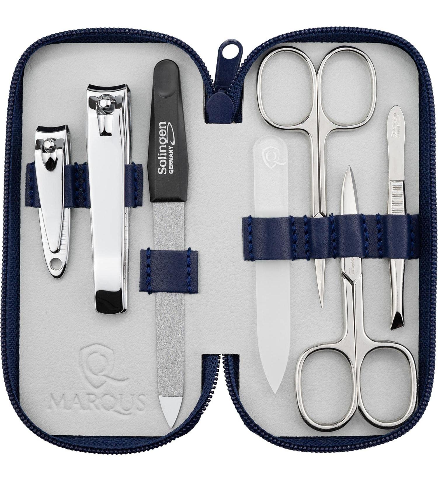 Marqus 7-Piece Manicure Set for Men & Women - Solingen Quality Patented Glass Files Real Leather Etui - Blue - Buy Online on GoSupps.com
