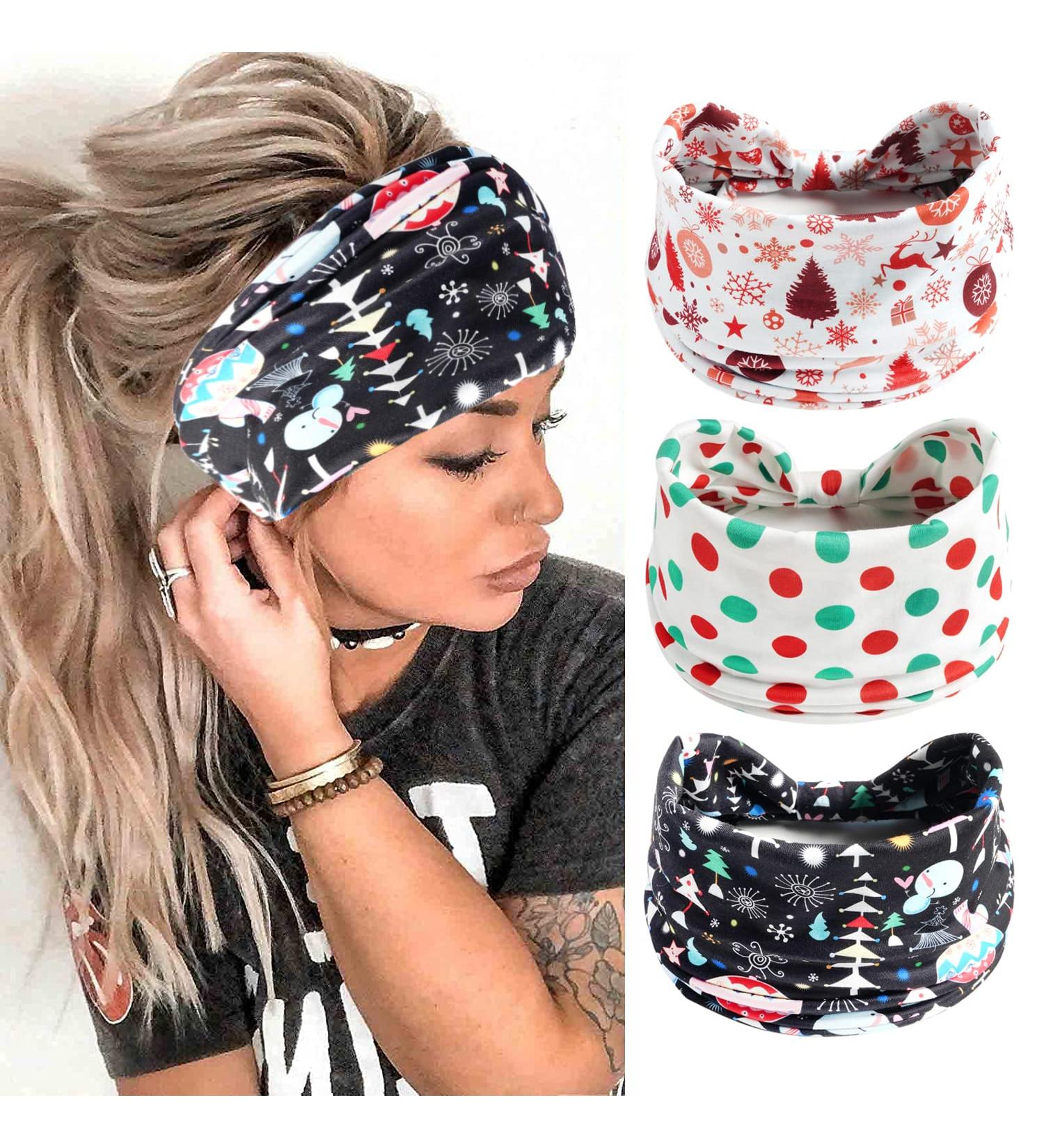 Ainuno Womens Christmas Headbands - Red Green Polka Dots Party Xmas Head Bands - Pack of 3 Winter Fashion Yoga Headwear - Buy Online on GoSupps.com